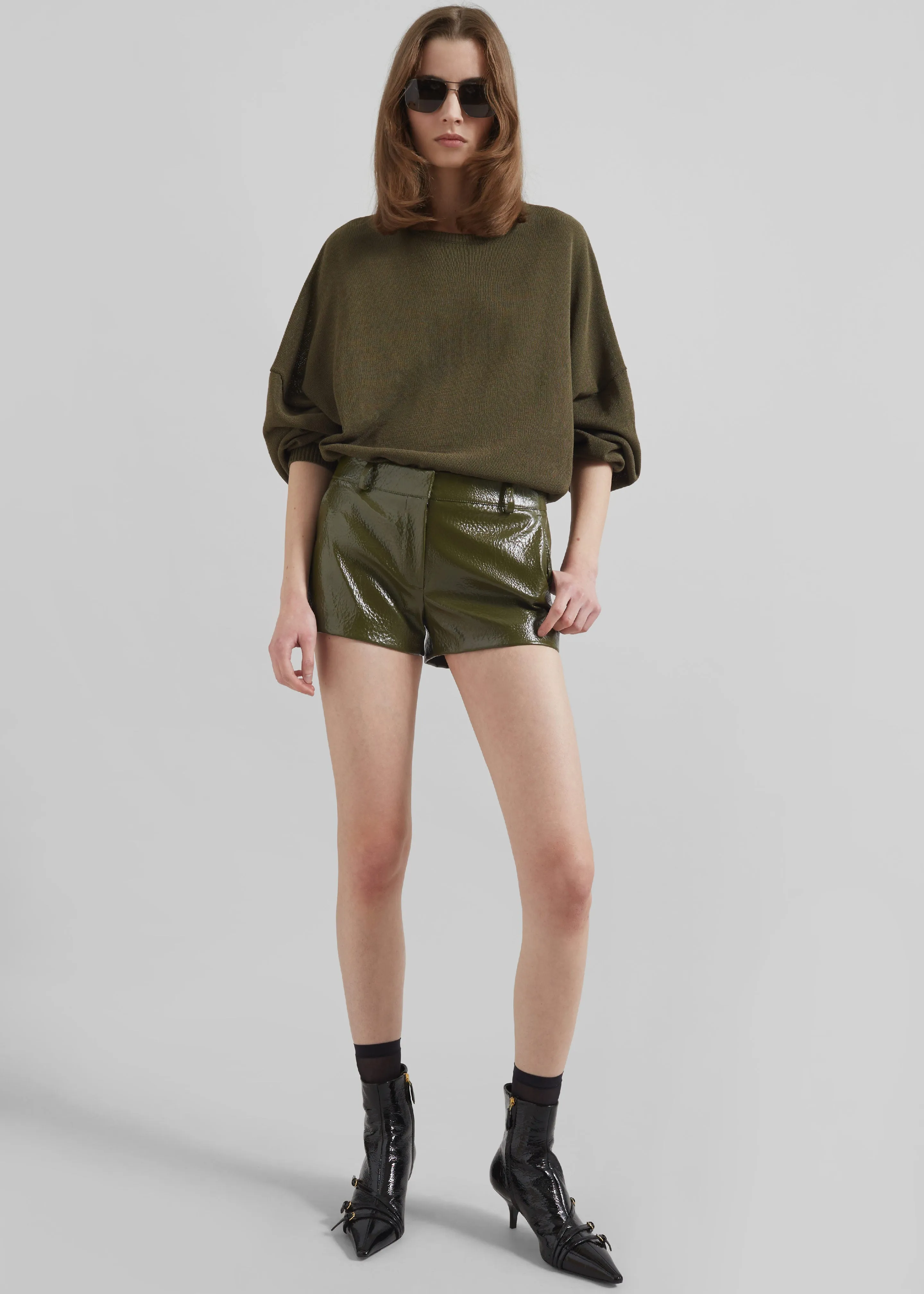 Kate Crackled Faux Leather Mini Shorts - Olive sold by Frankie Shop product image thumbnail 3