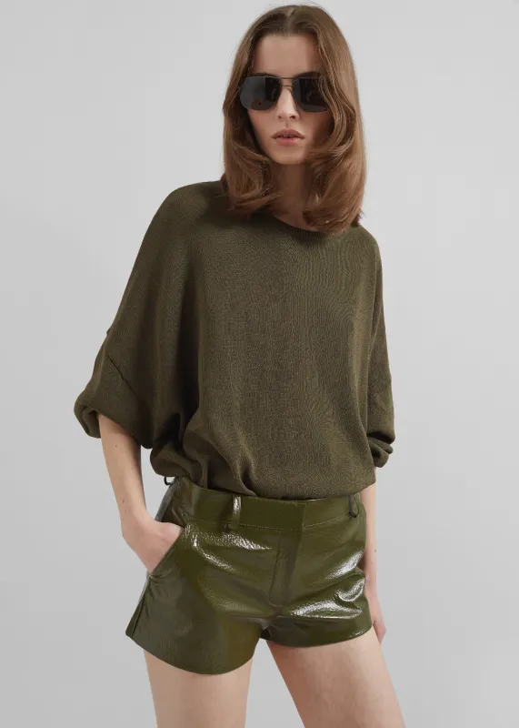 Kate Crackled Faux Leather Mini Shorts - Olive sold by Frankie Shop