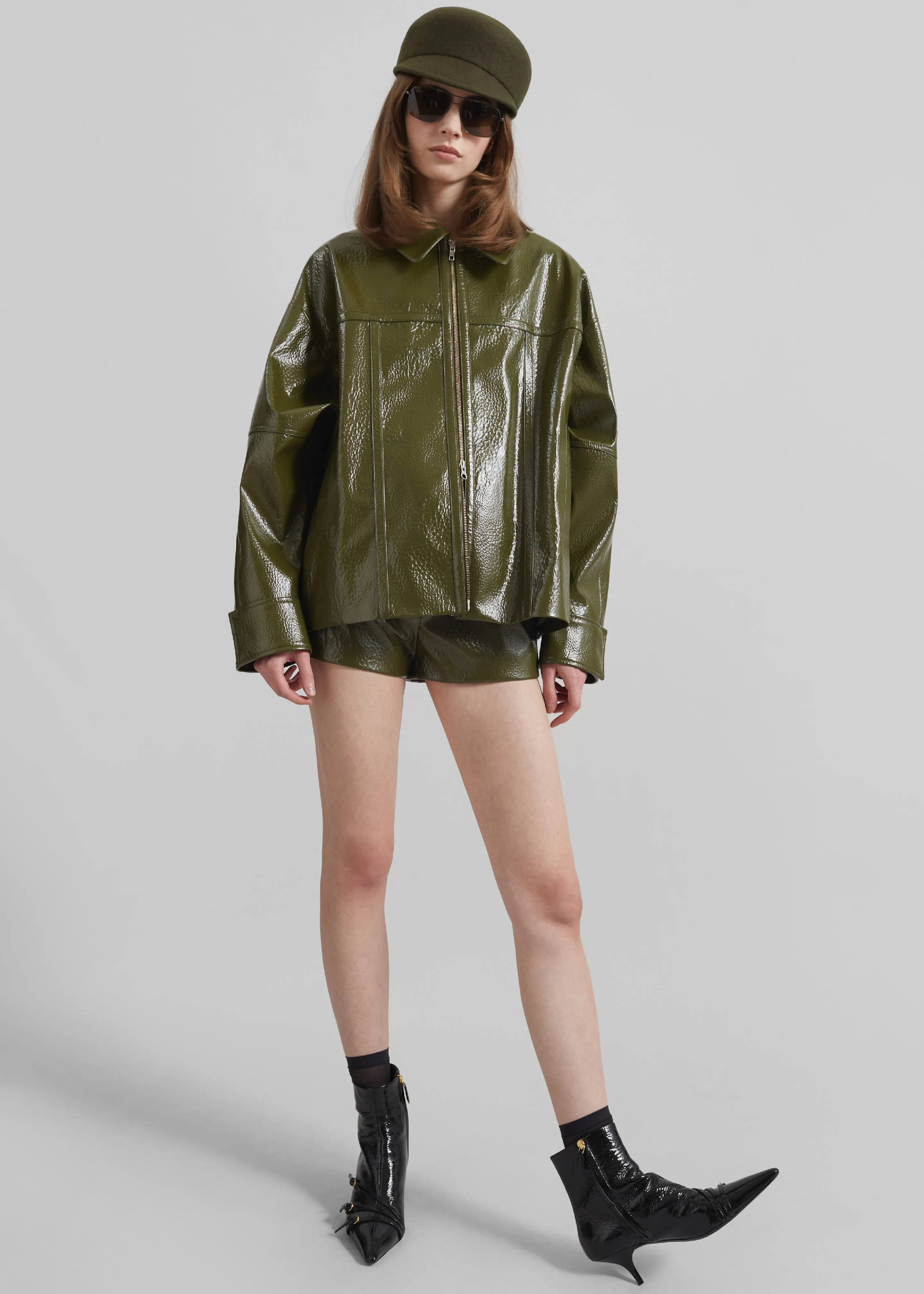 Kate Crackled Faux Leather Mini Shorts - Olive sold by Frankie Shop product image thumbnail 2