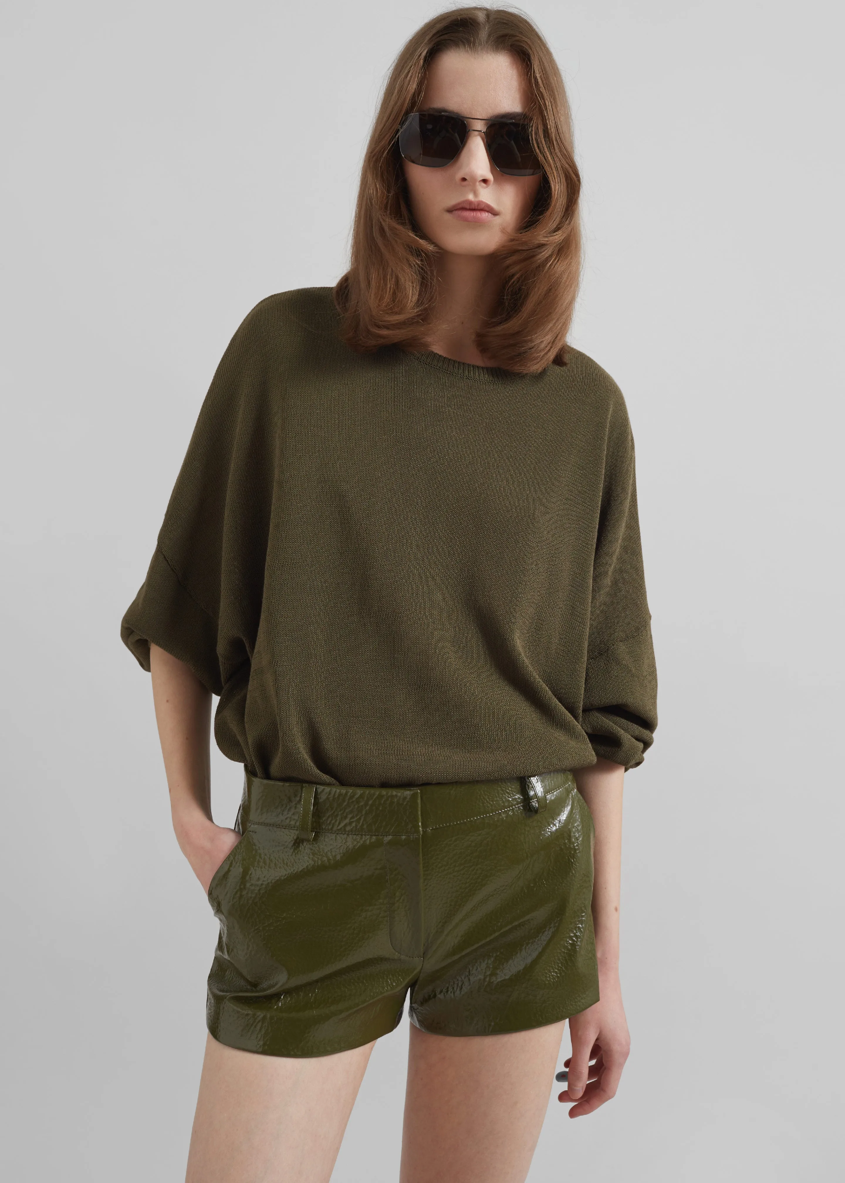 Kate Crackled Faux Leather Mini Shorts - Olive sold by Frankie Shop product image thumbnail 5