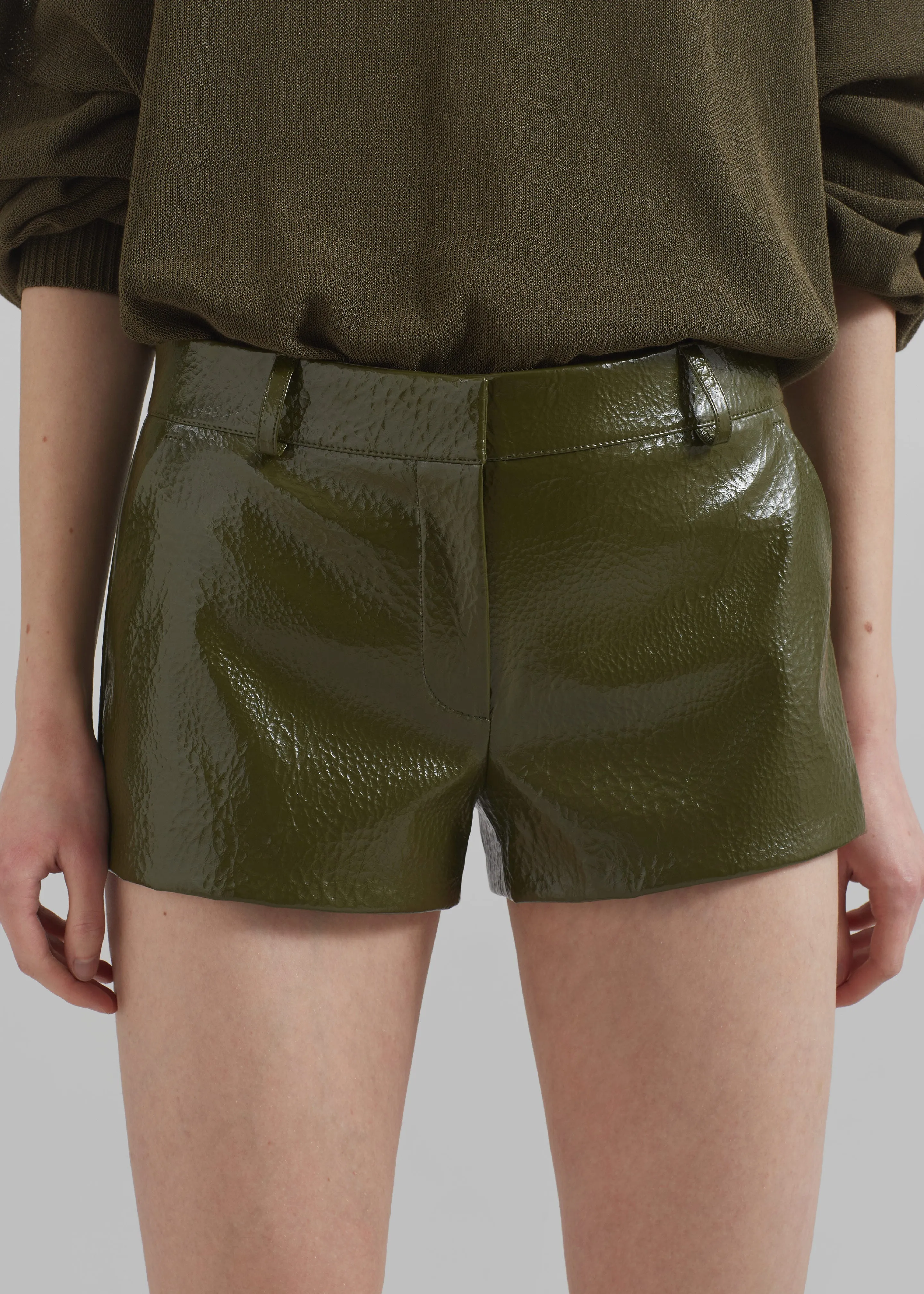 Kate Crackled Faux Leather Mini Shorts - Olive sold by Frankie Shop product image thumbnail 4