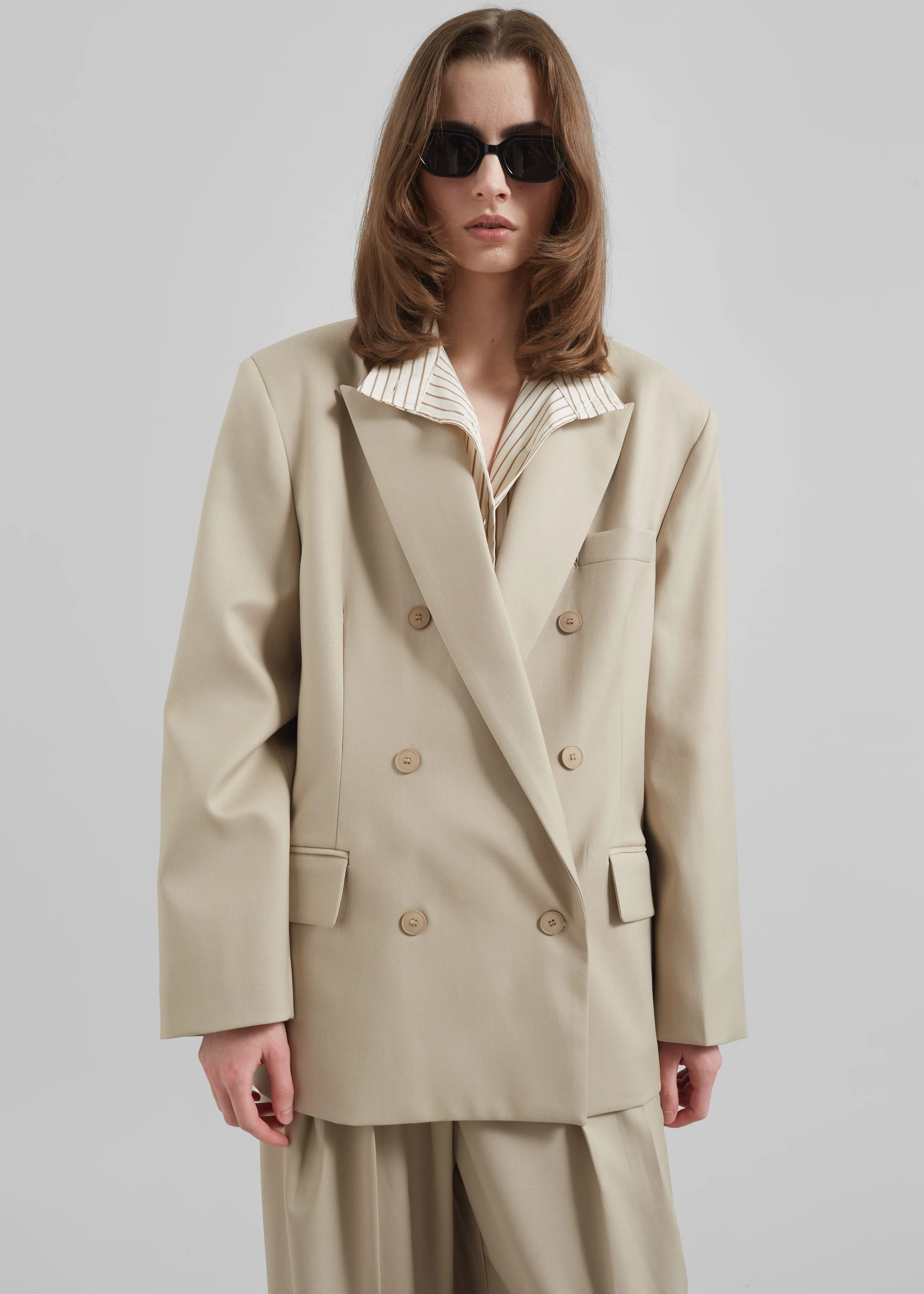 Orsay Boxy Double Breasted Blazer - Beige sold by Frankie Shop