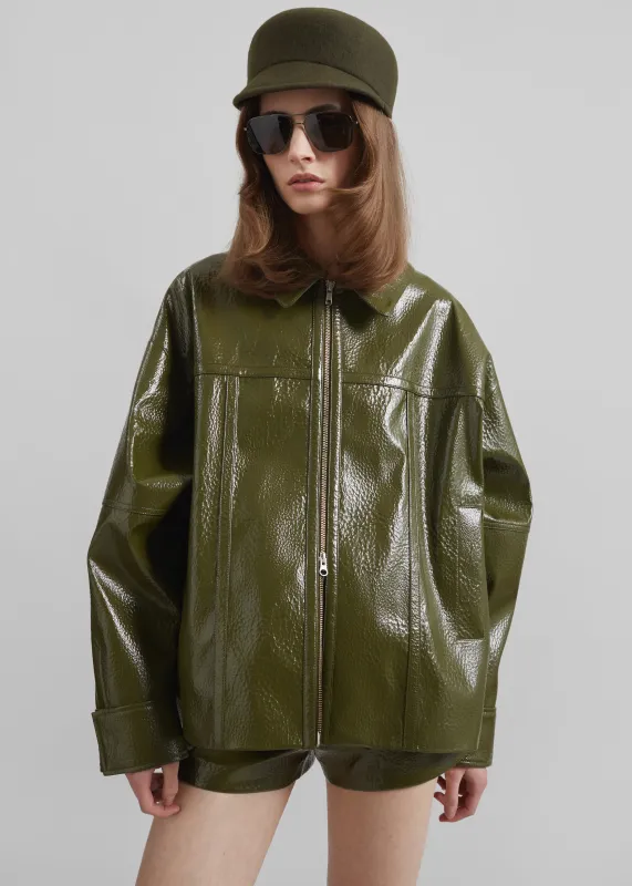 Arbor Crackled Faux Leather Jacket - Olive sold by Frankie Shop