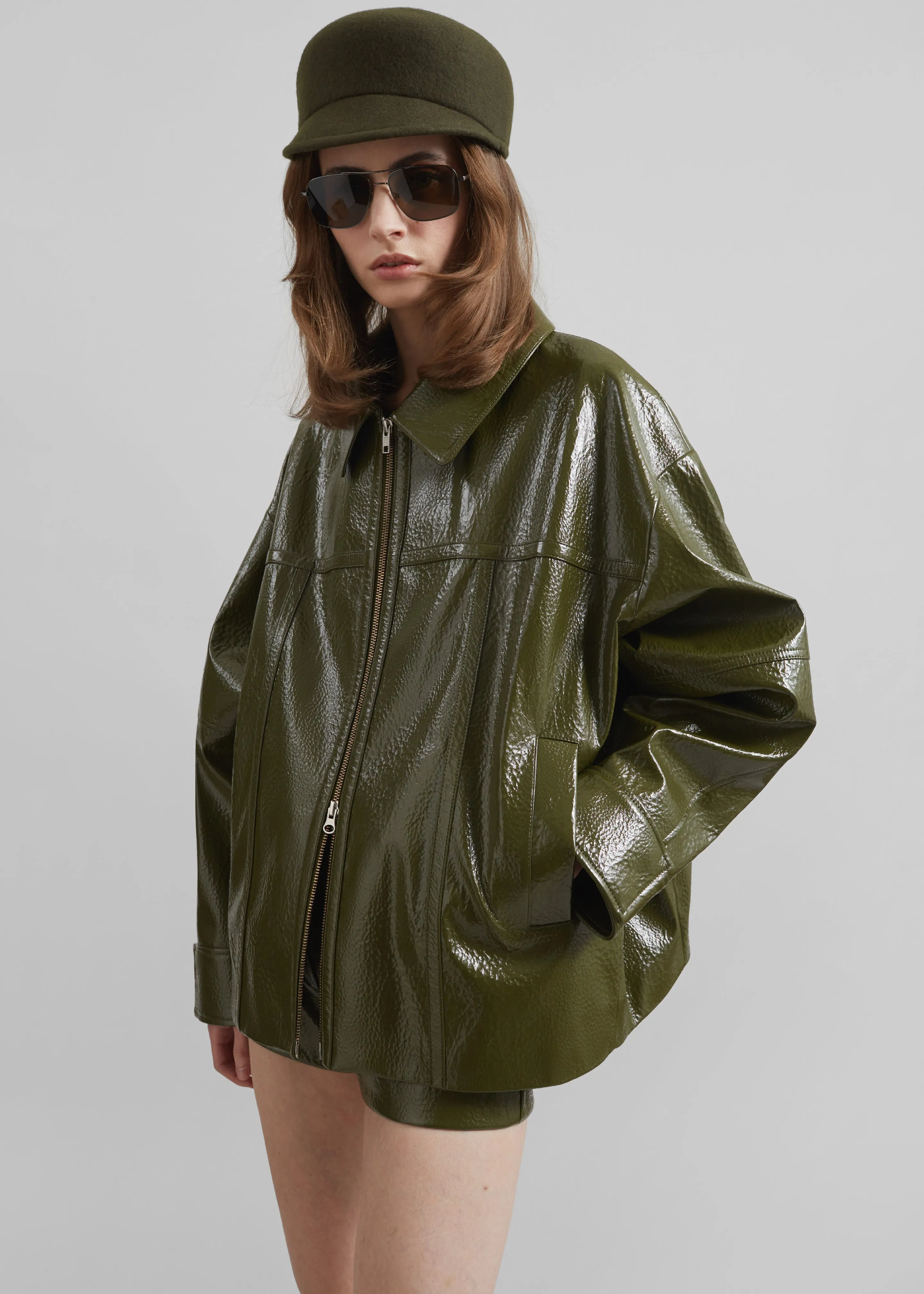 Arbor Crackled Faux Leather Jacket - Olive sold by Frankie Shop product image thumbnail 4