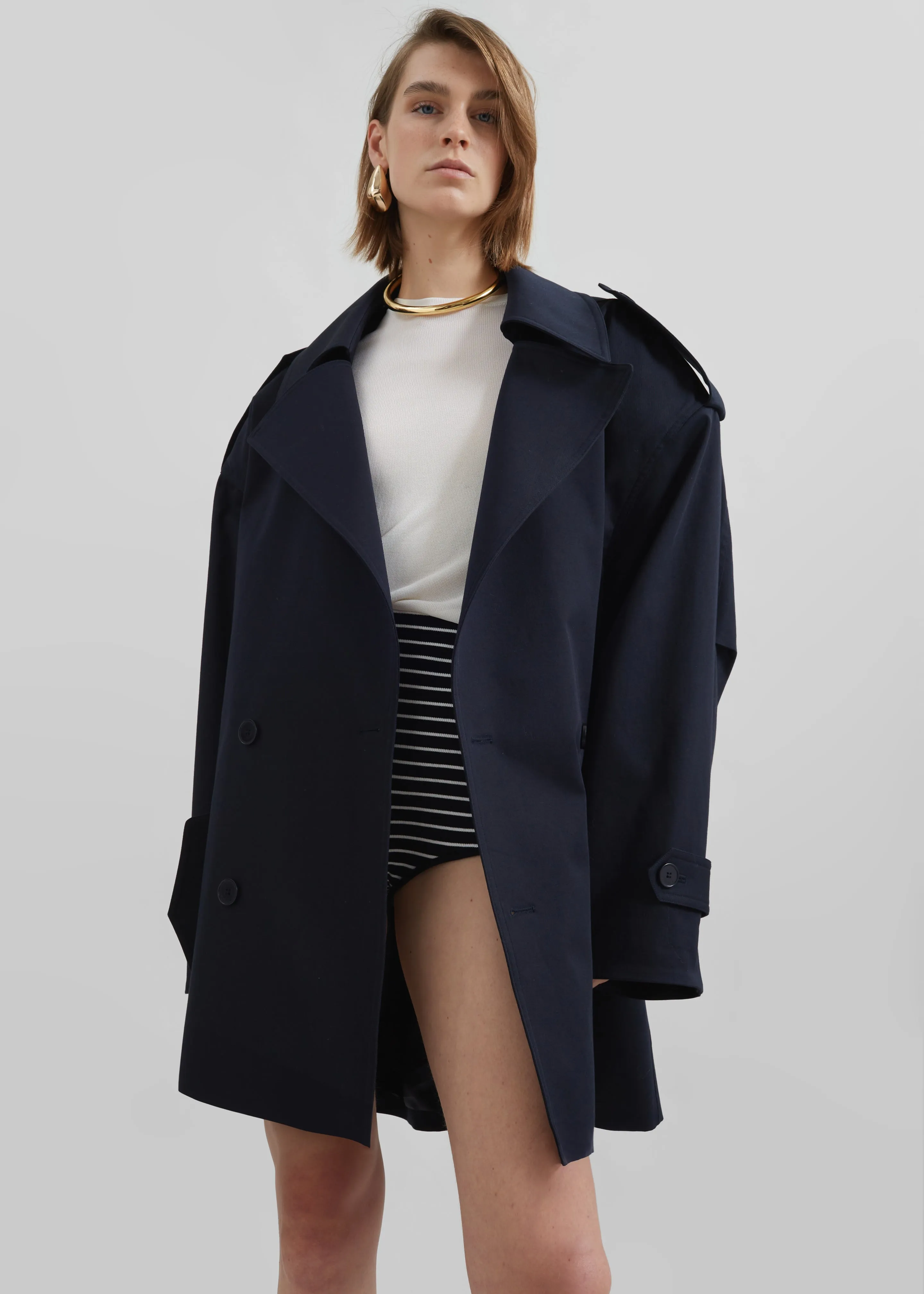 Zurich Oversized Short Trench - Navy sold by Frankie Shop