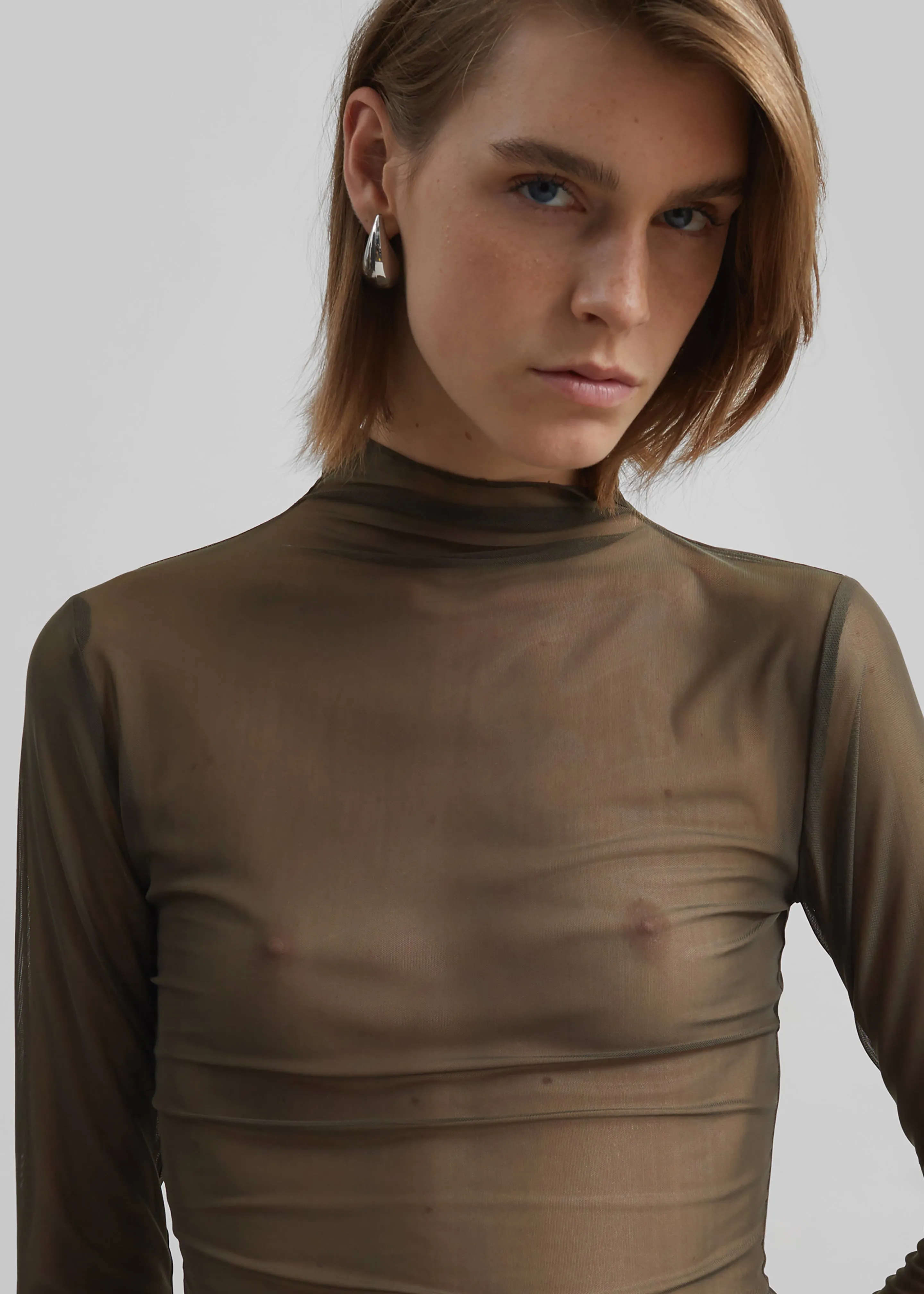 Tulia Long Sleeve Mesh Tee - Khaki sold by Frankie Shop product image thumbnail 4