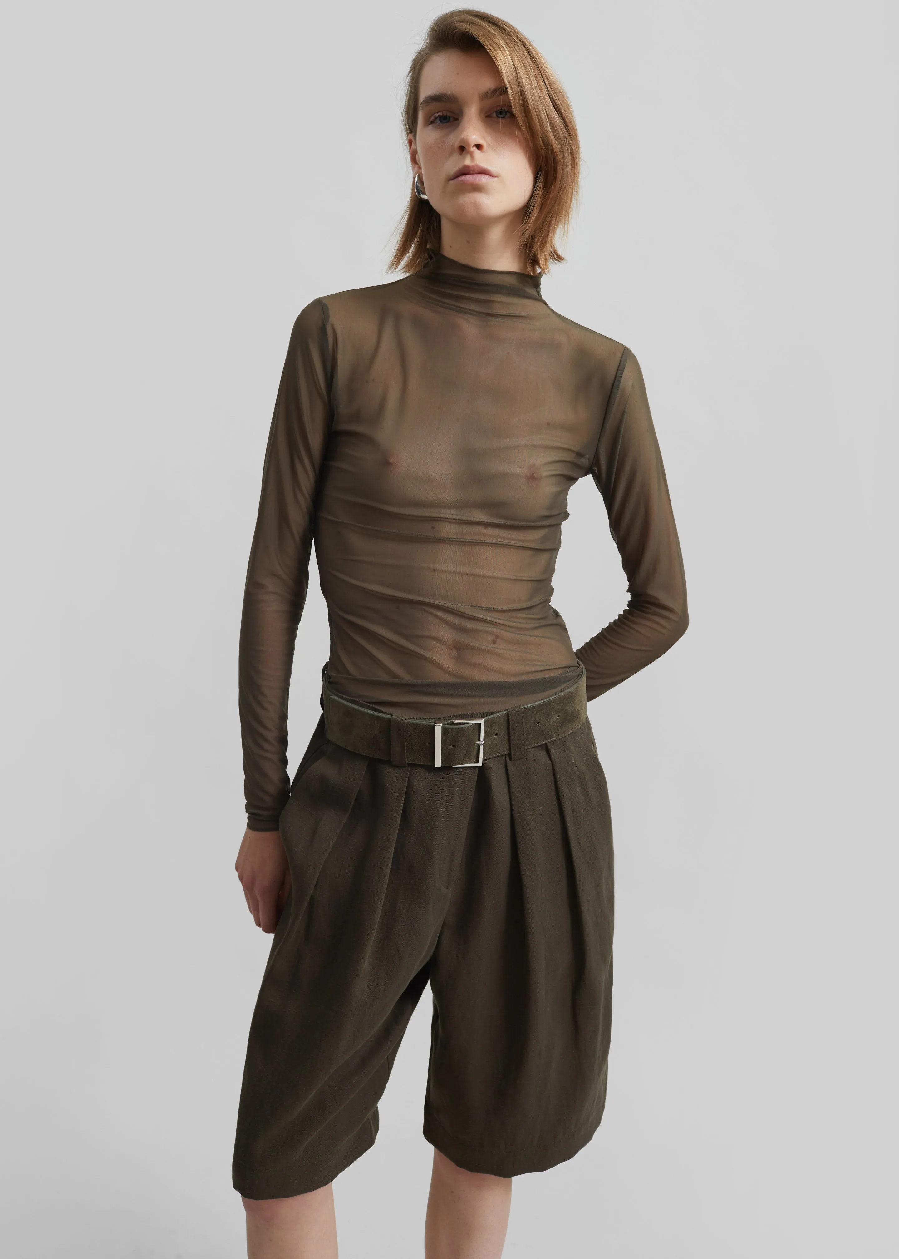 Tulia Long Sleeve Mesh Tee - Khaki sold by Frankie Shop product image thumbnail 3