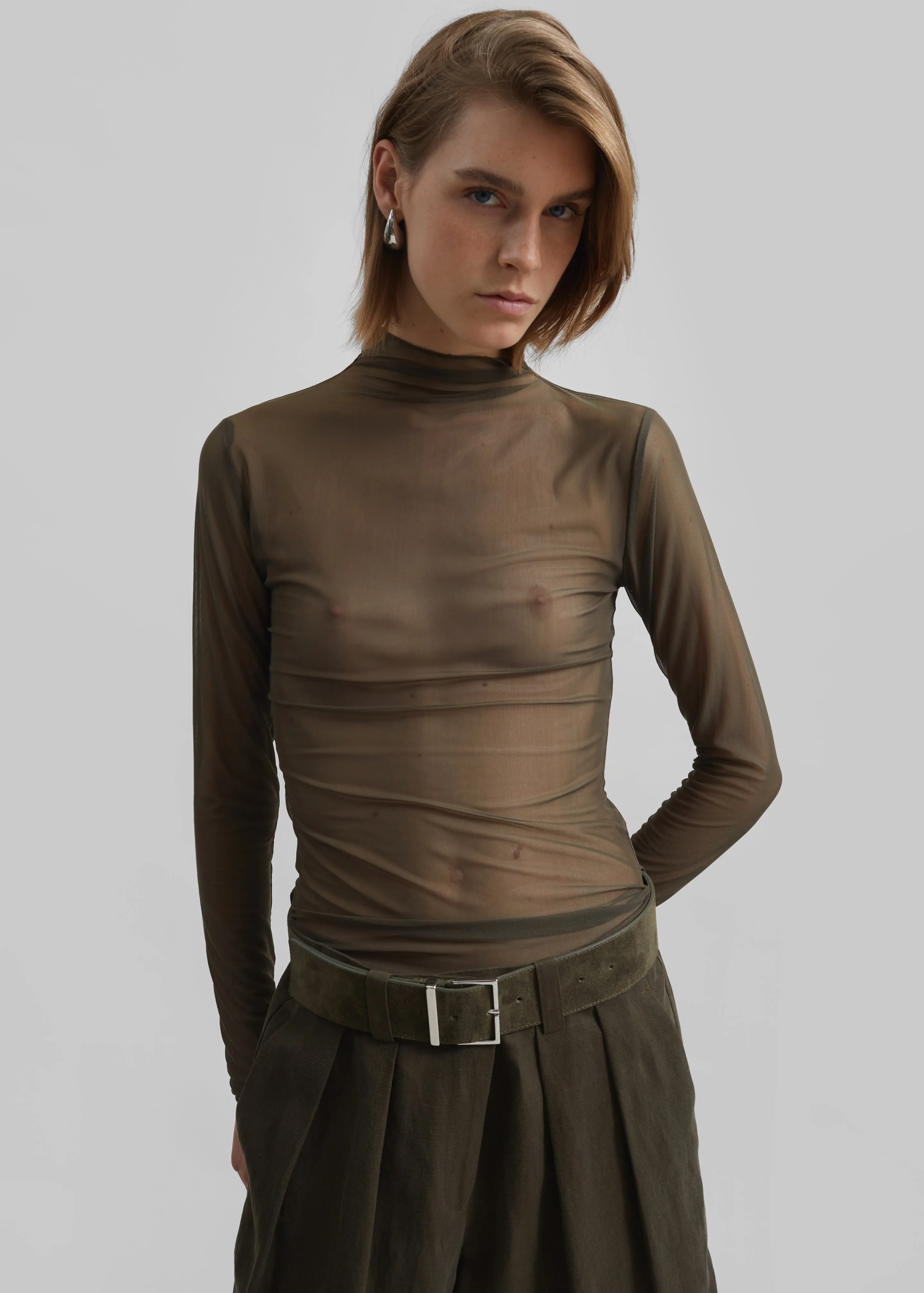Tulia Long Sleeve Mesh Tee - Khaki sold by Frankie Shop