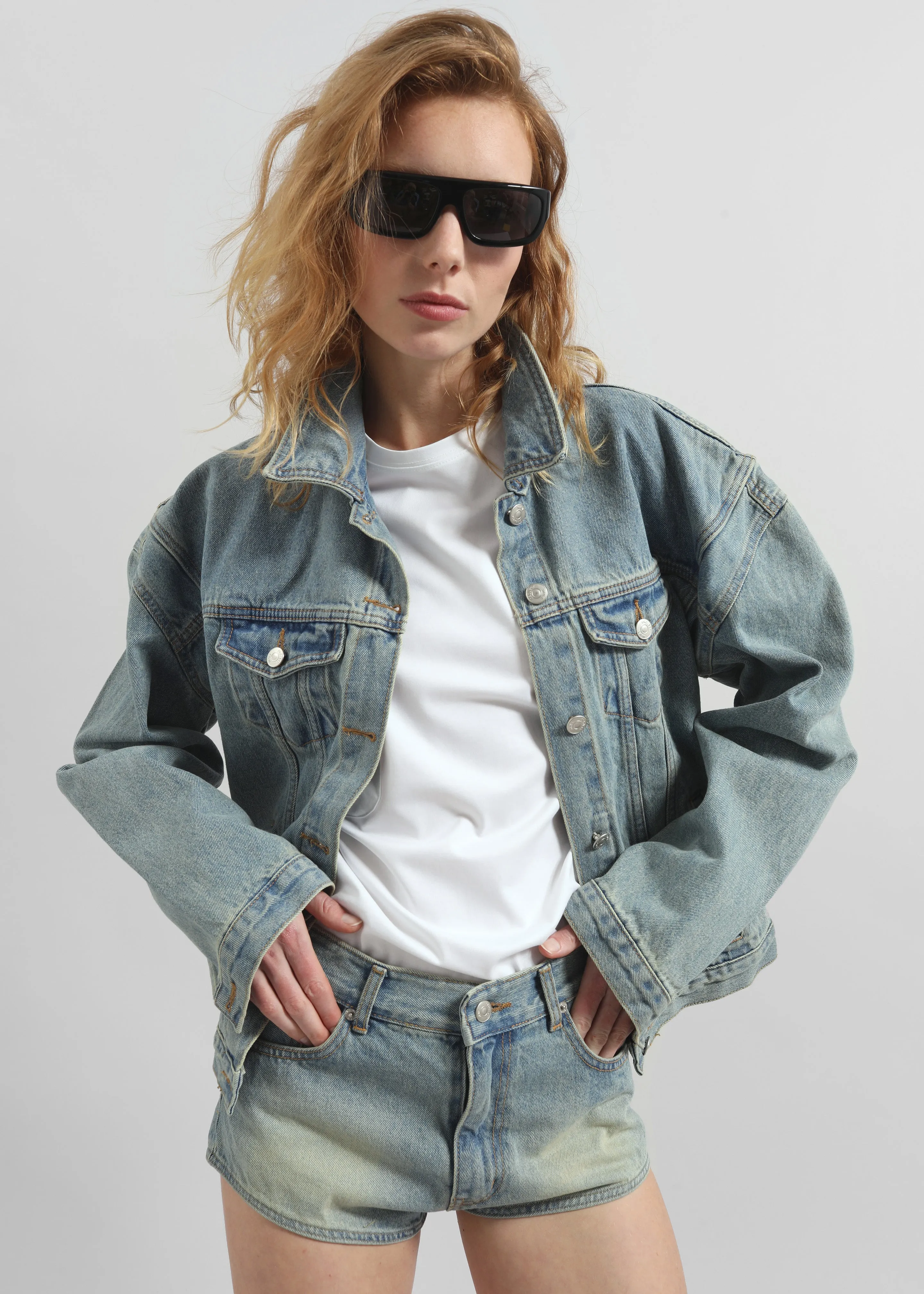 Ceylon Sharp Shoulder Denim Jacket - Light Wash sold by Frankie Shop