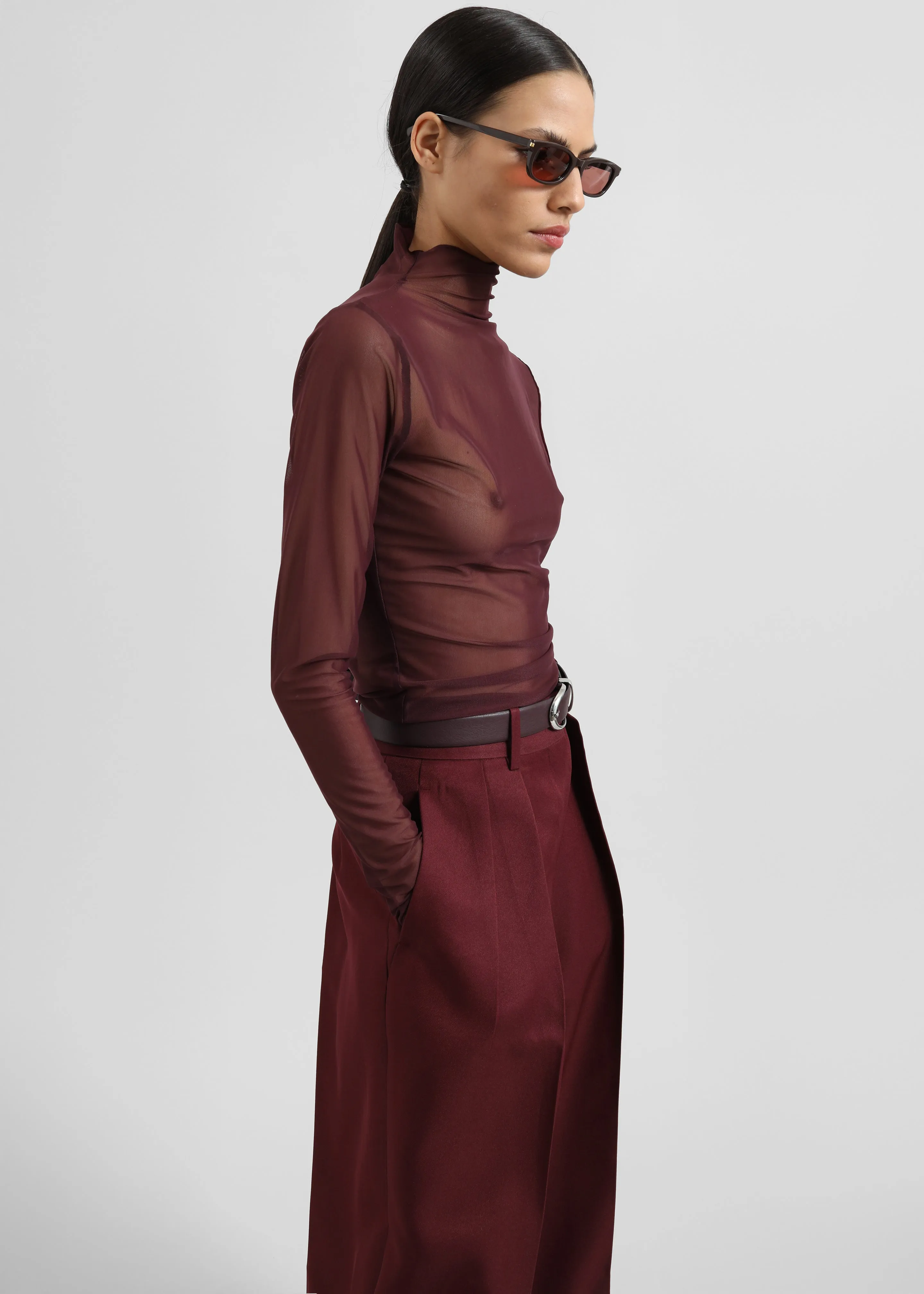 Tulia Long Sleeve Mesh Tee - Burgundy sold by Frankie Shop product image thumbnail 3