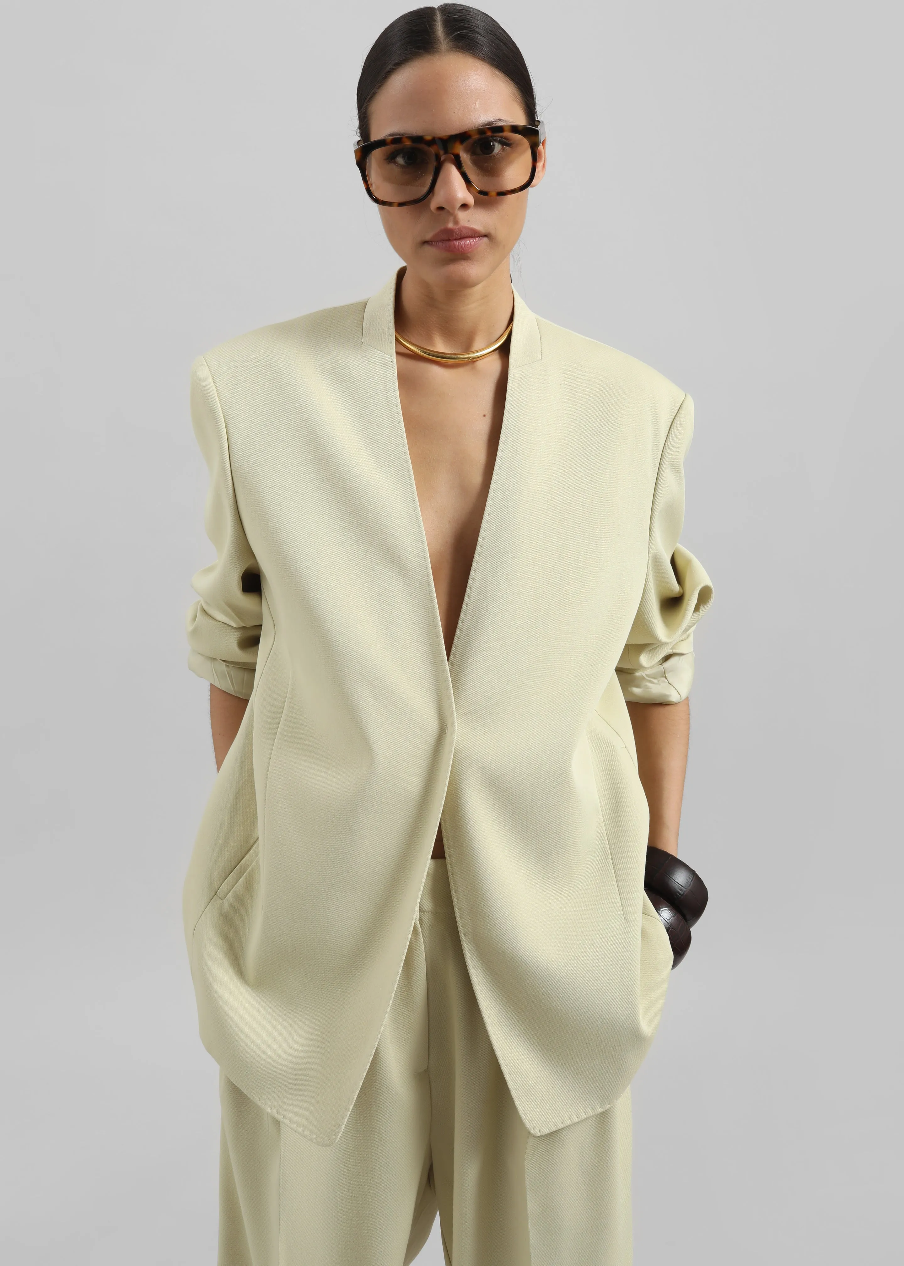 Varsen Collarless Blazer - Pale Yellow sold by Frankie Shop