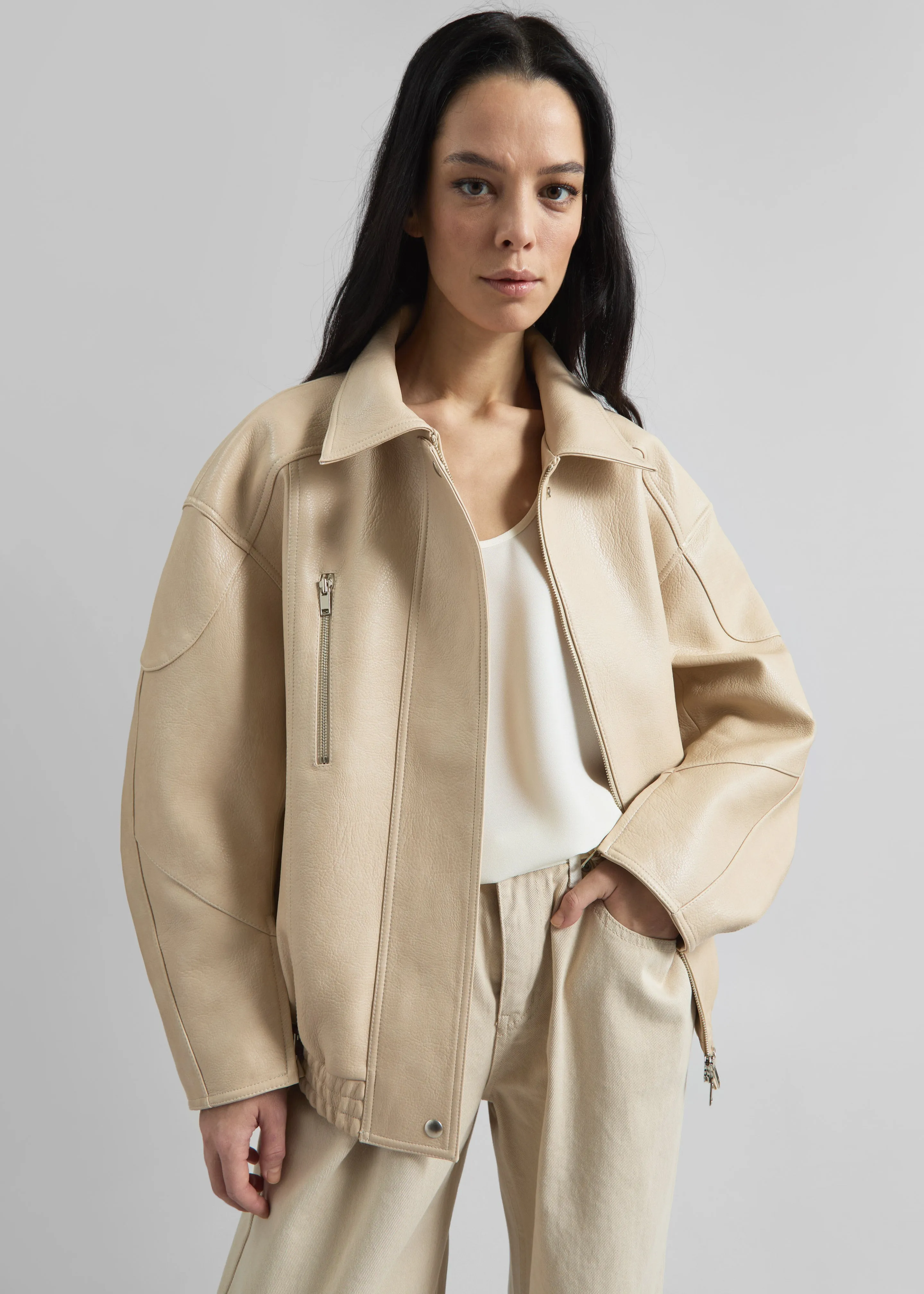 Enora Faux Leather Jacket - Cream sold by Frankie Shop product image thumbnail 3
