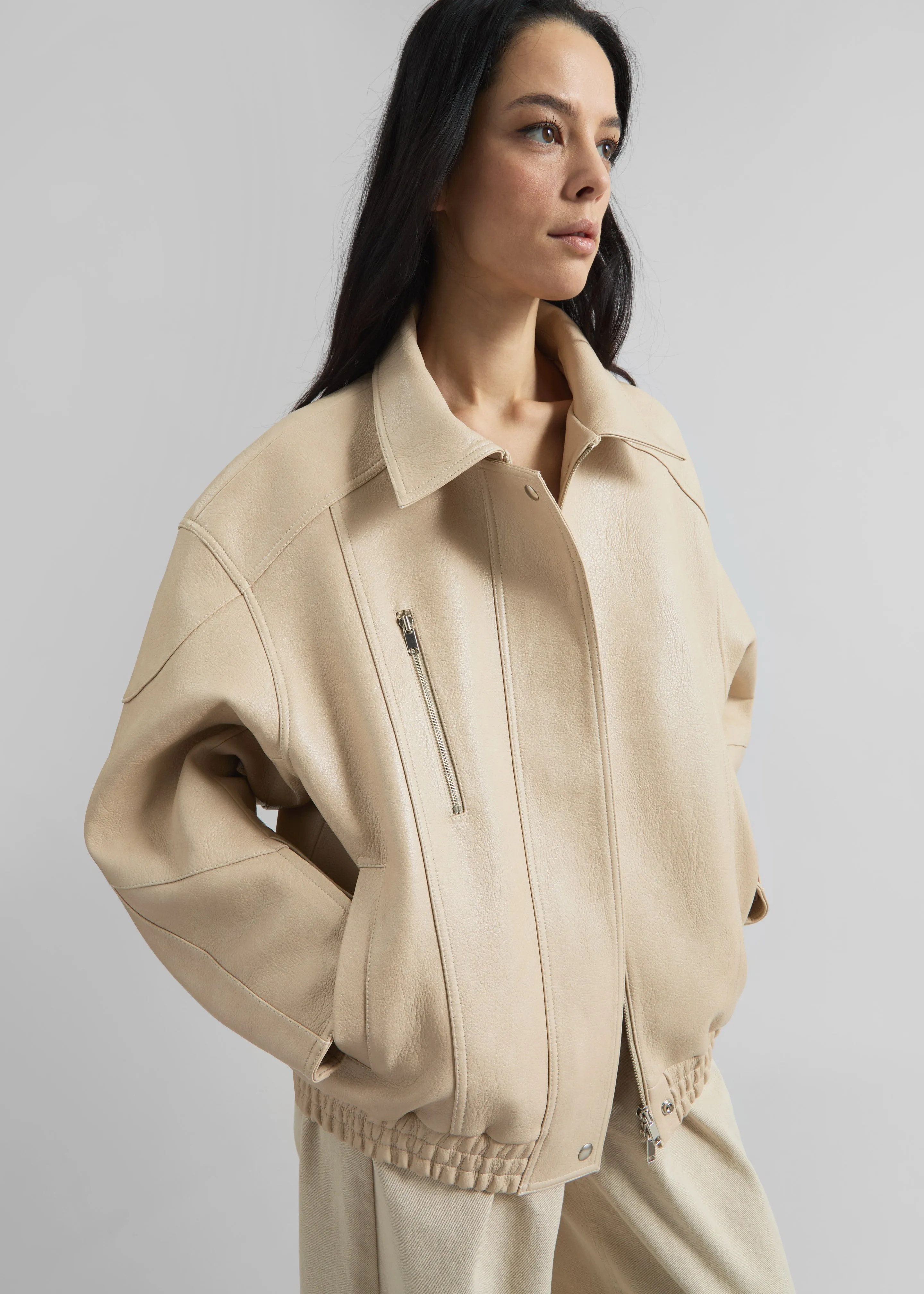 Enora Faux Leather Jacket - Cream sold by Frankie Shop