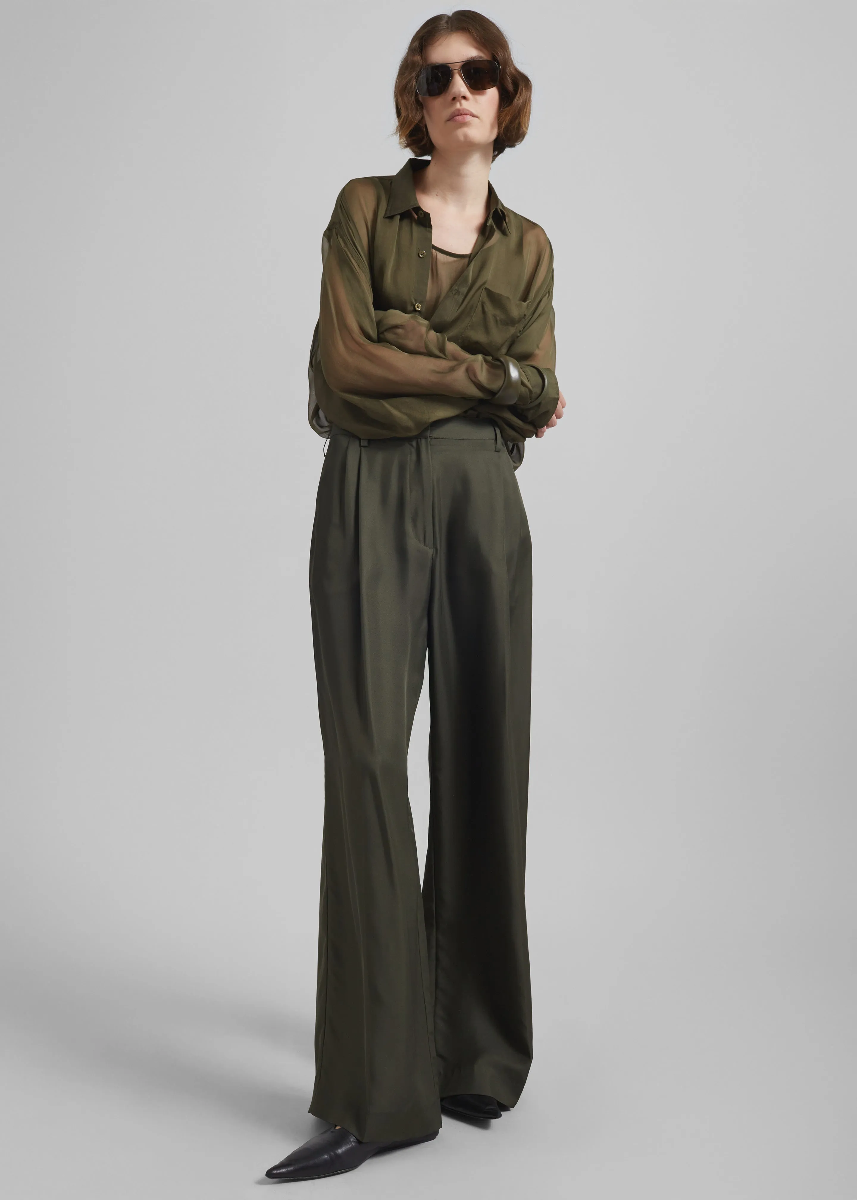 Marfa Pleated Silk Trousers - Khaki sold by Frankie Shop product image thumbnail 5