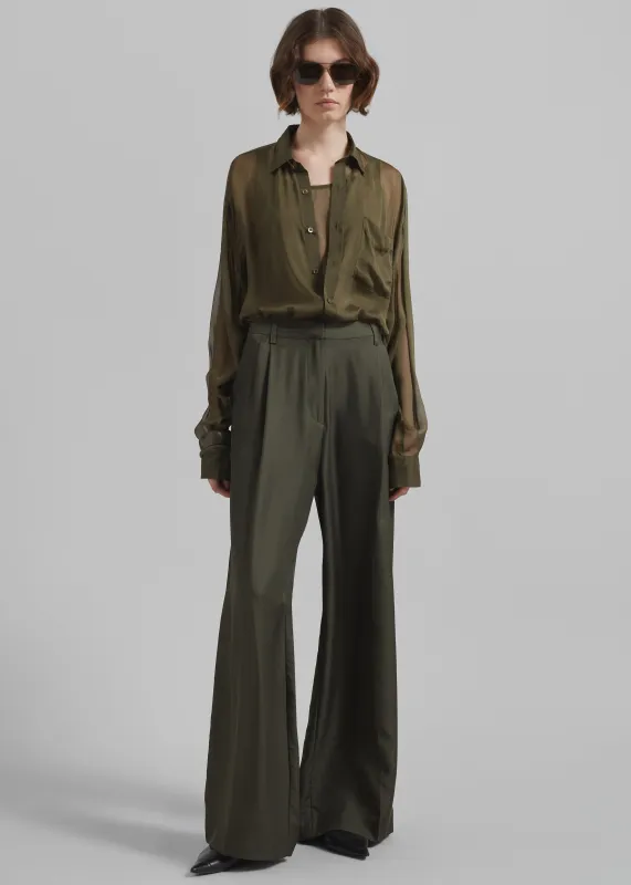 Marfa Pleated Silk Trousers - Khaki sold by Frankie Shop