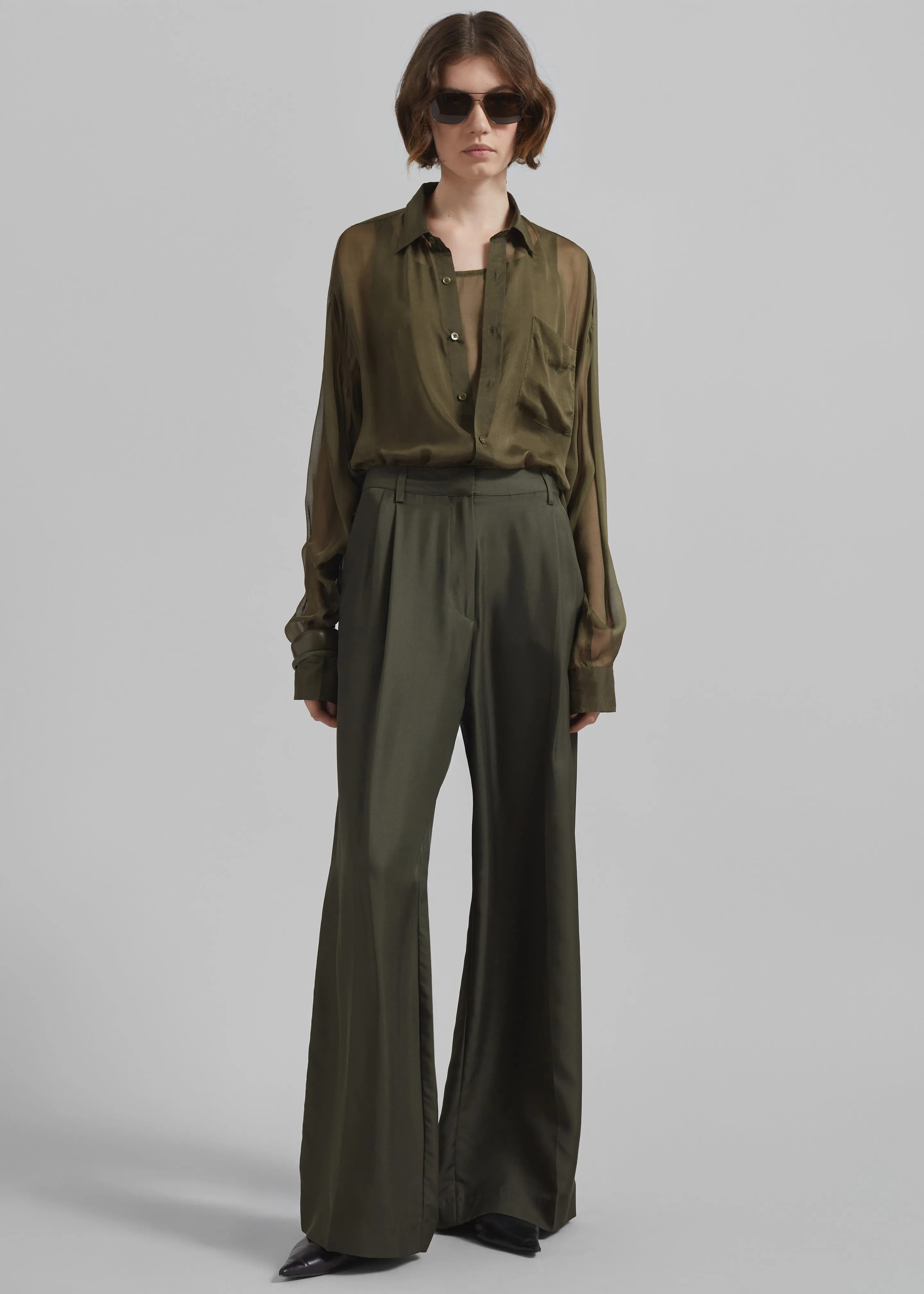 Marfa Pleated Silk Trousers - Khaki sold by Frankie Shop