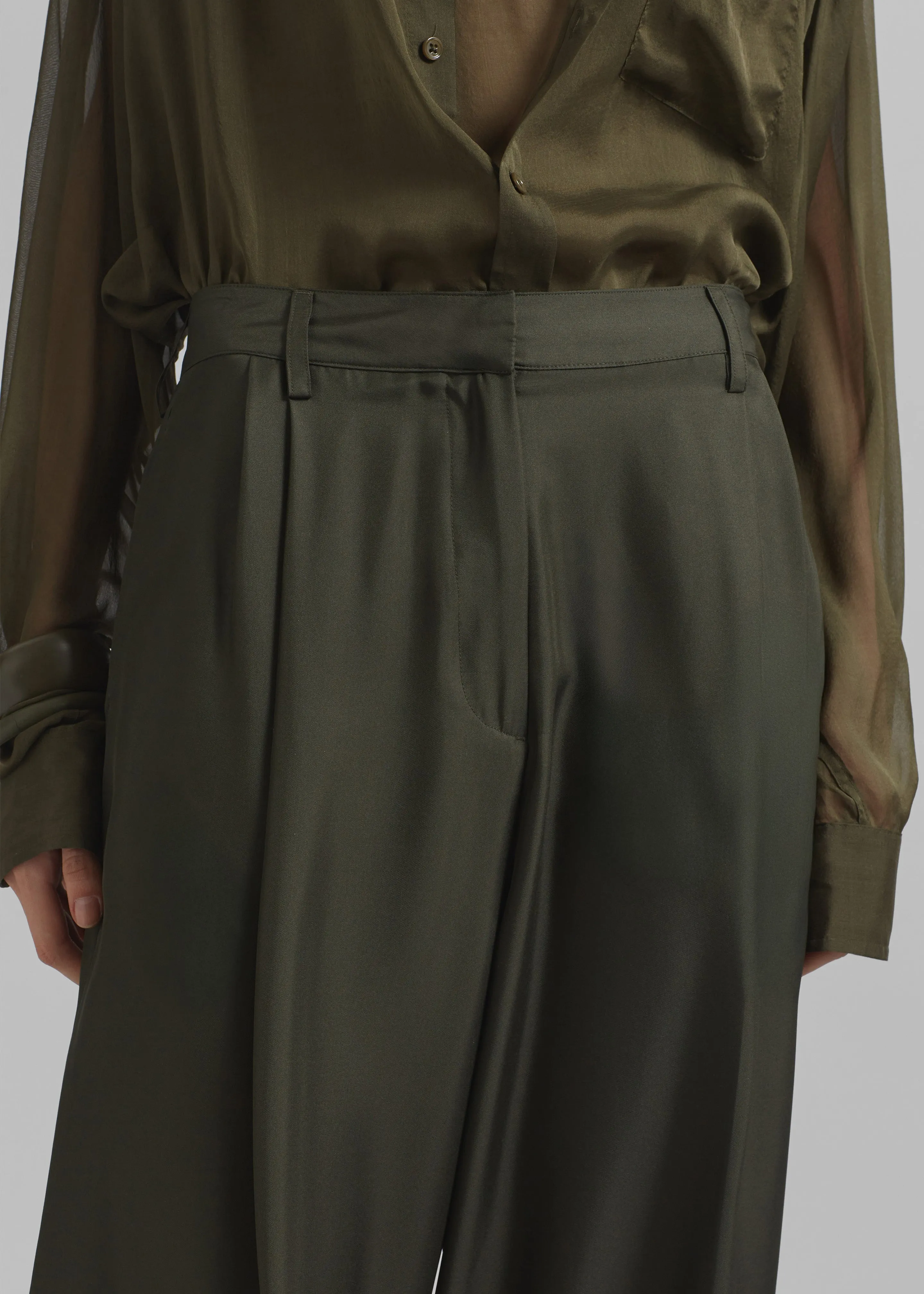 Marfa Pleated Silk Trousers - Khaki sold by Frankie Shop product image thumbnail 4