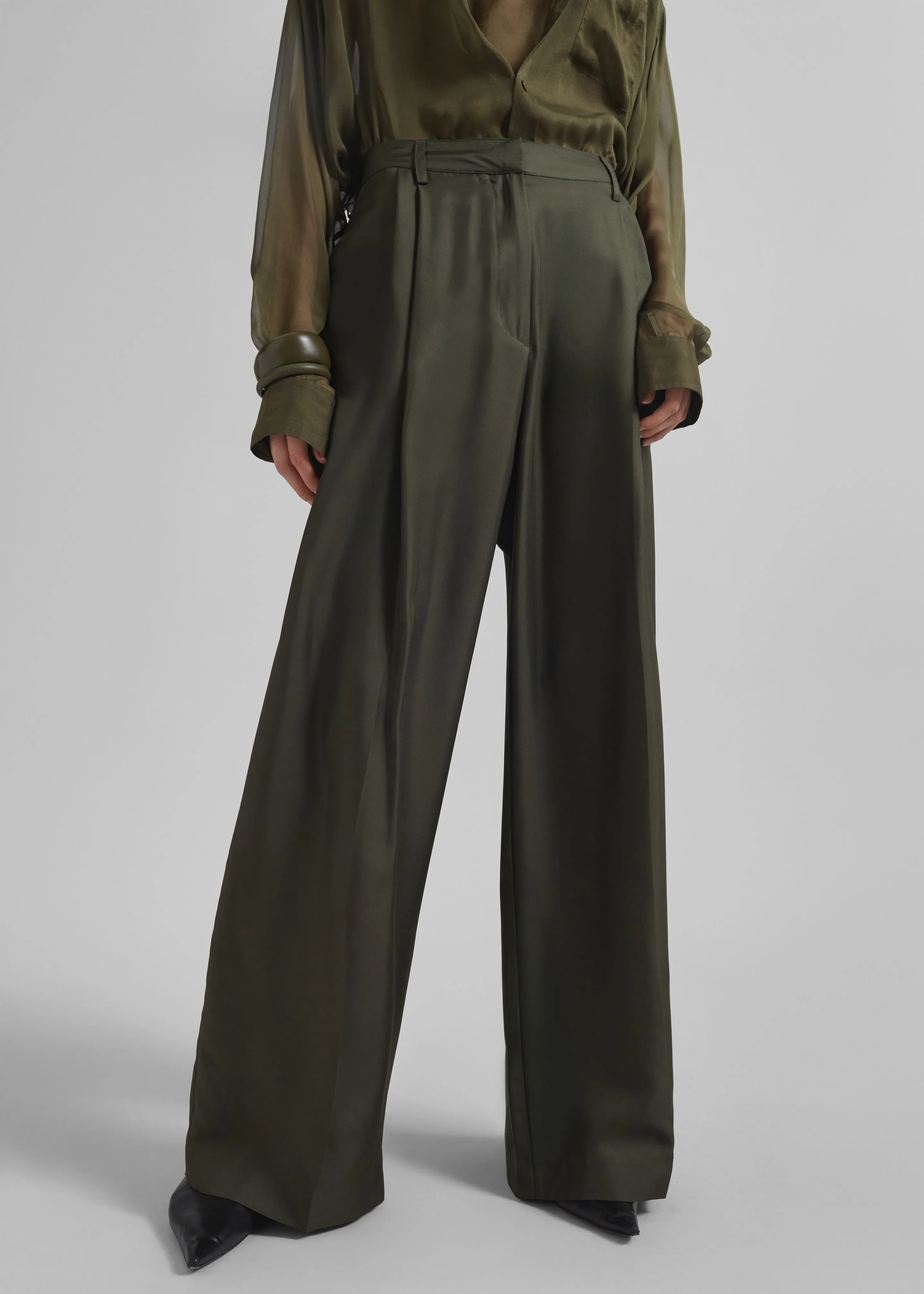 Marfa Pleated Silk Trousers - Khaki sold by Frankie Shop product image thumbnail 2