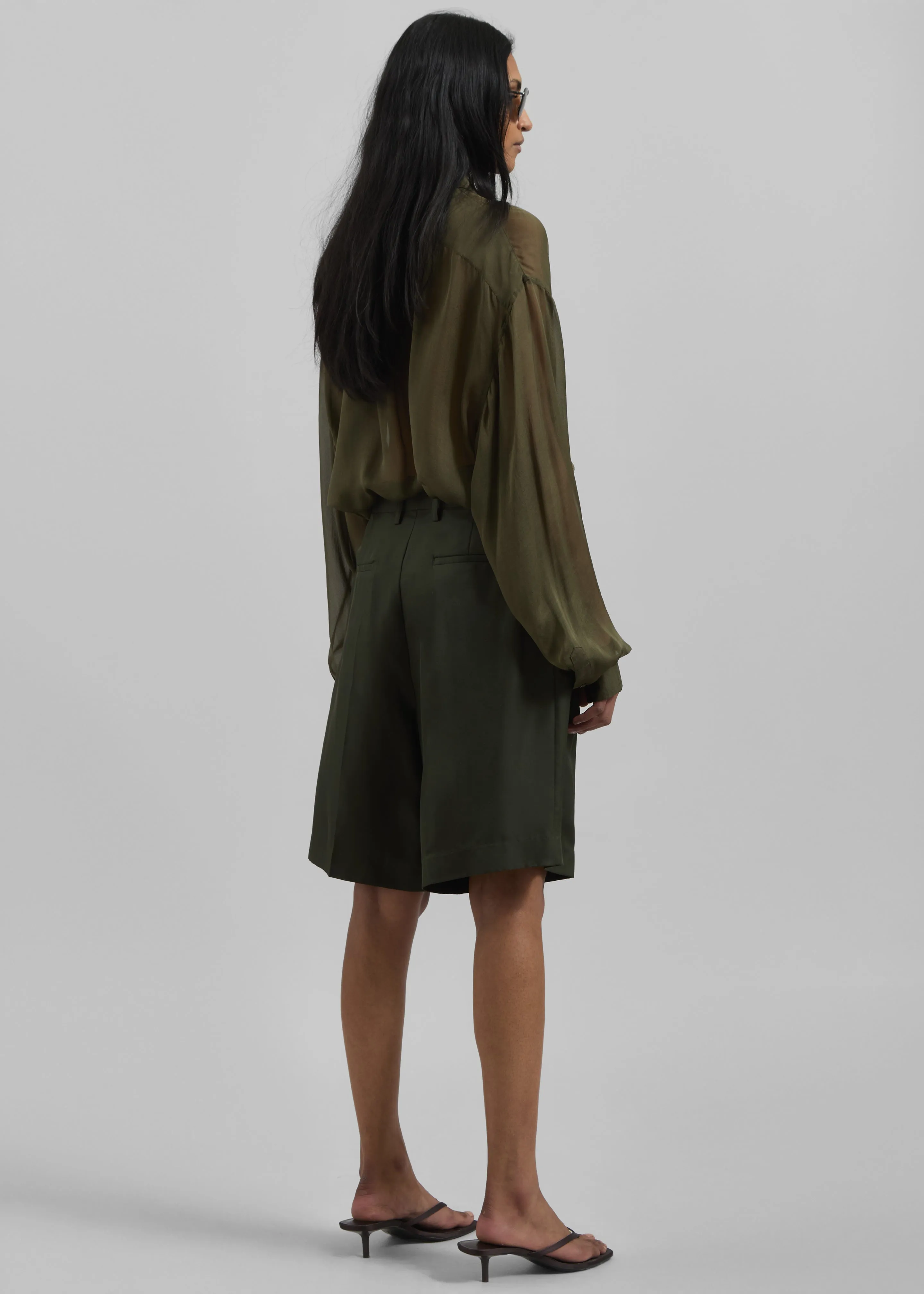Marfa Pleated Silk Bermuda Shorts - Khaki sold by Frankie Shop product image thumbnail 5