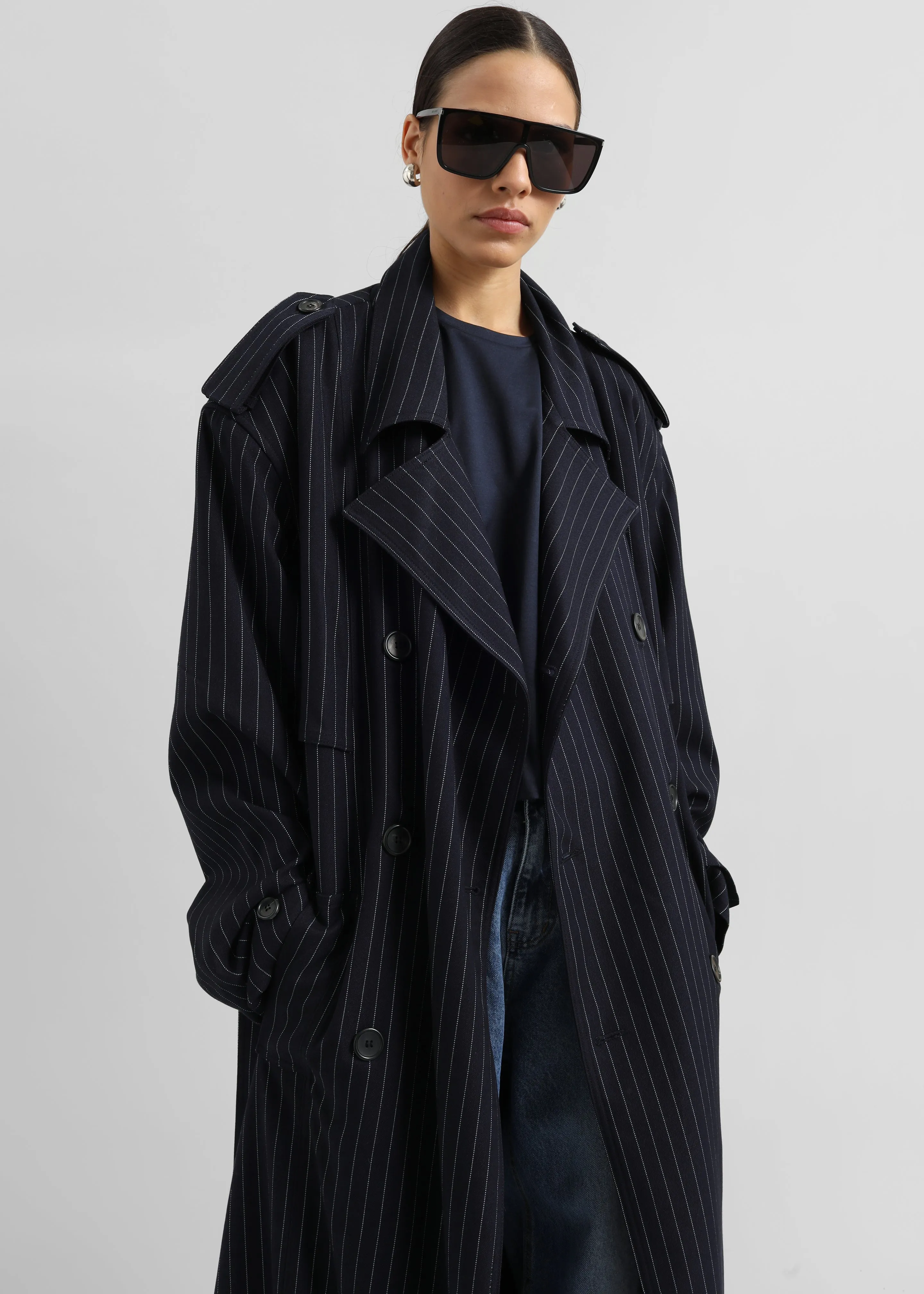Salford Pinstripe Trench - Navy sold by Frankie Shop product image thumbnail 3