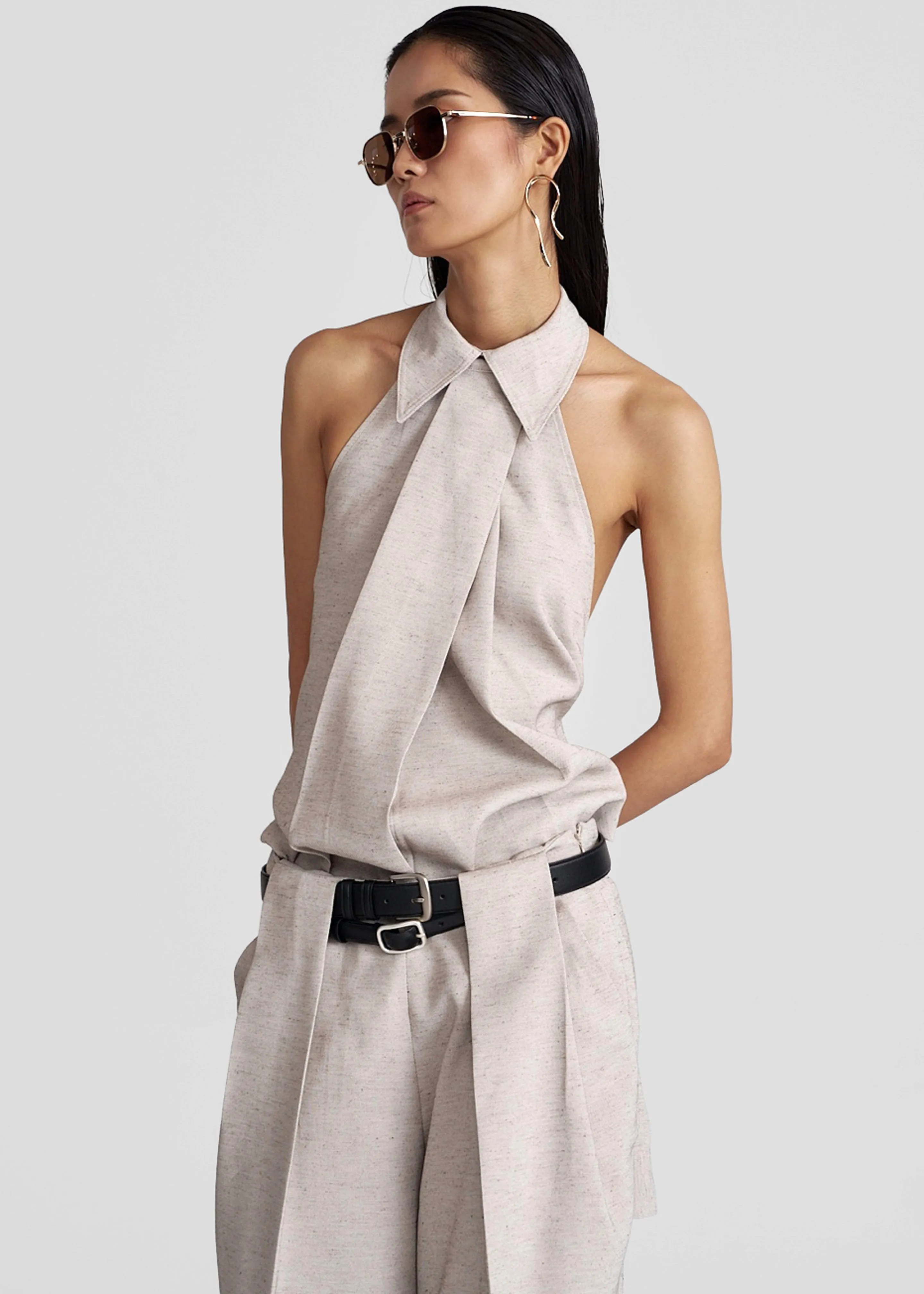 Corsham Halter Wrap Top - Beige Melange sold by Frankie Shop