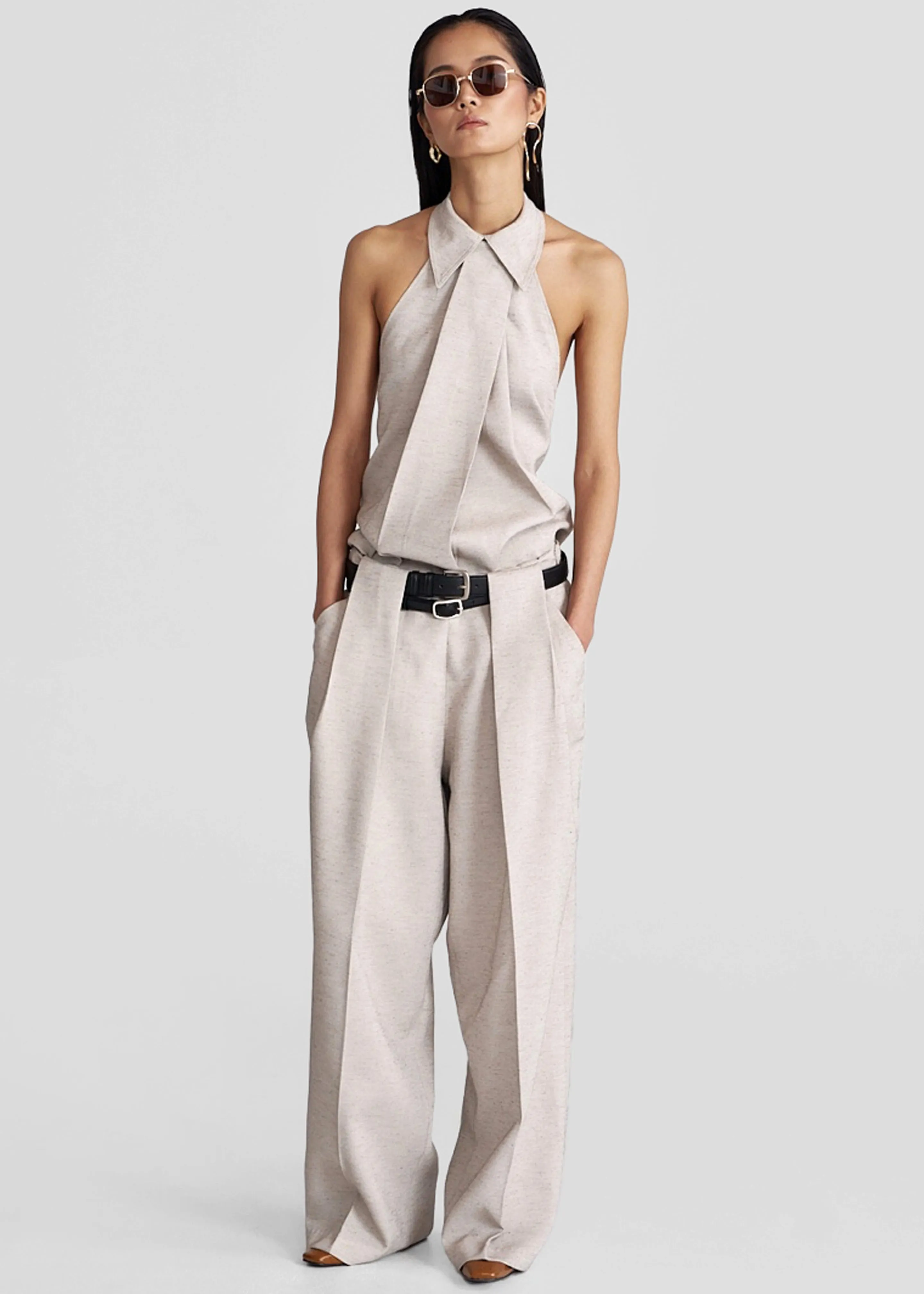 Corsham Pleated Trousers - Beige Melange sold by Frankie Shop product image thumbnail 4