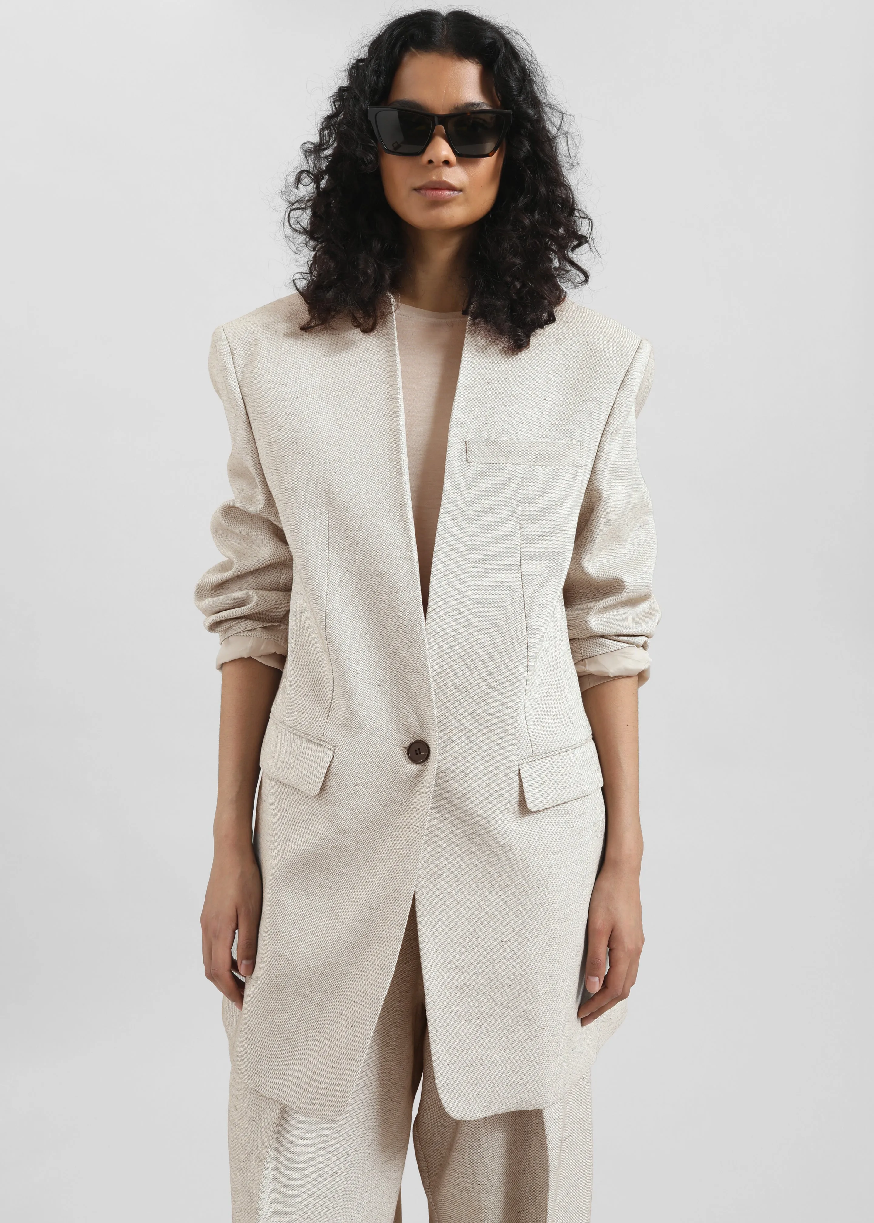Corsham Collarless Oversized Blazer - Beige Melange sold by Frankie Shop product image thumbnail 3