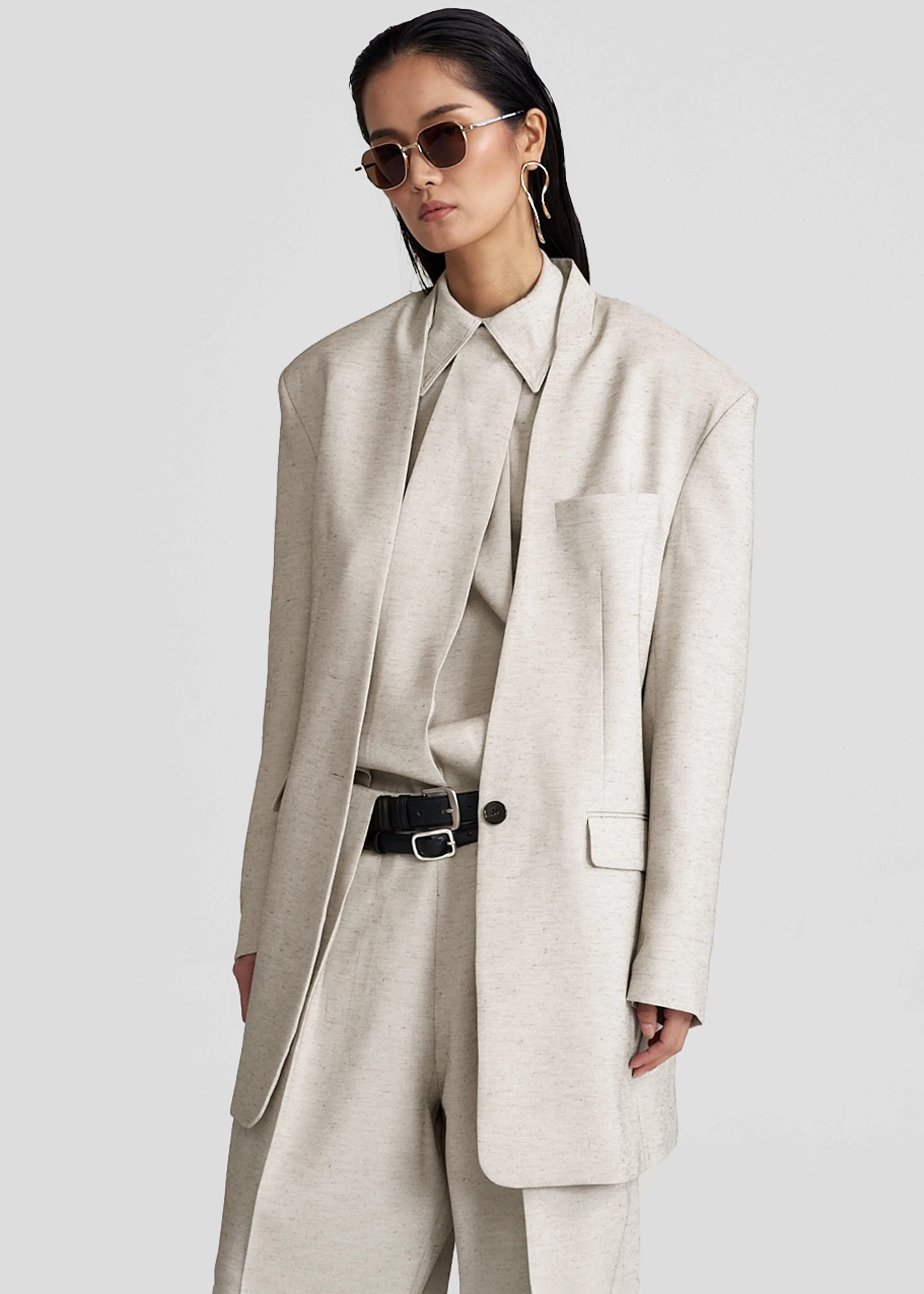 Corsham Collarless Oversized Blazer - Beige Melange sold by Frankie Shop product image thumbnail 2
