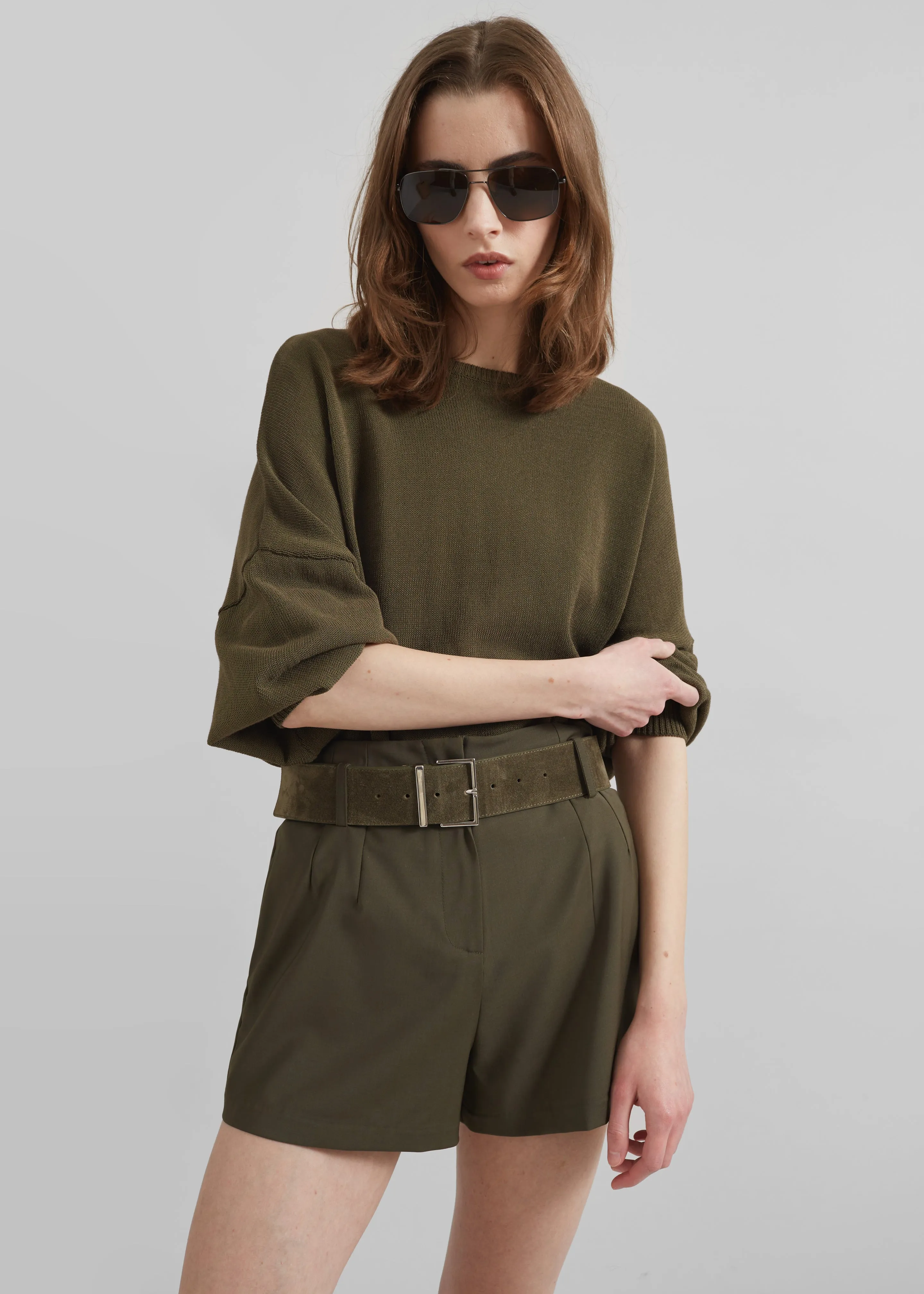 Lise Wool Blend Shorts - Khaki sold by Frankie Shop