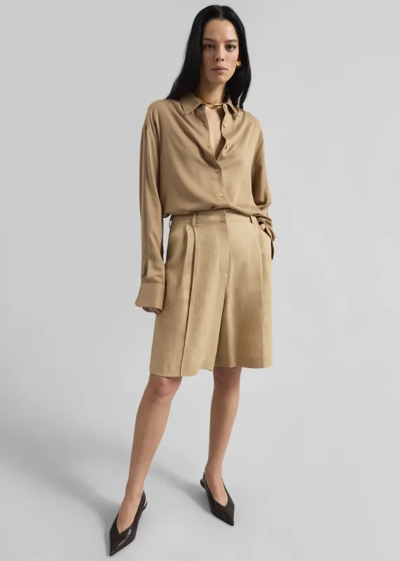Marfa Pleated Linen Bermuda Shorts - Beige sold by Frankie Shop