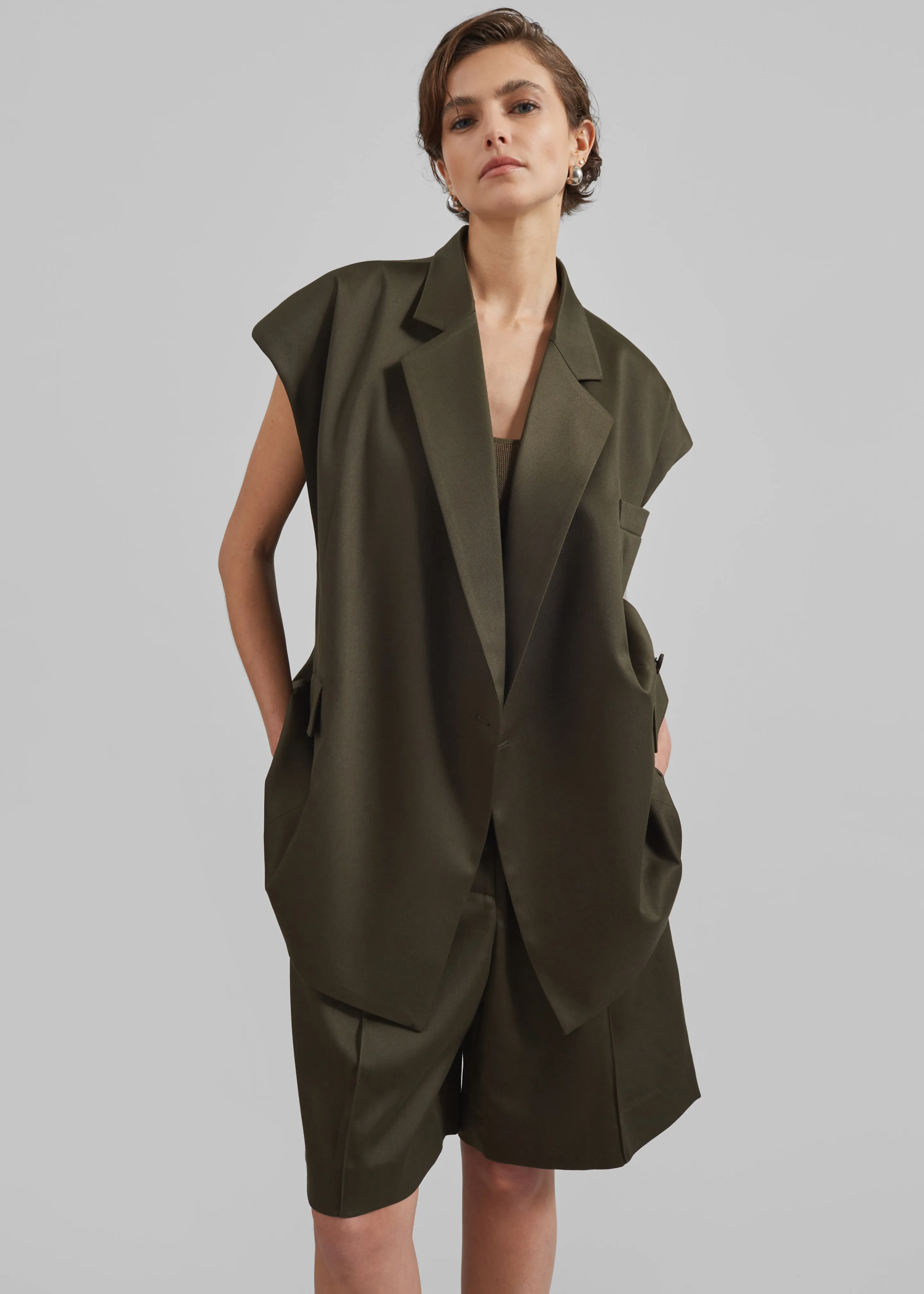 Marfa Pleated Bermuda Shorts - Khaki sold by Frankie Shop product image thumbnail 3