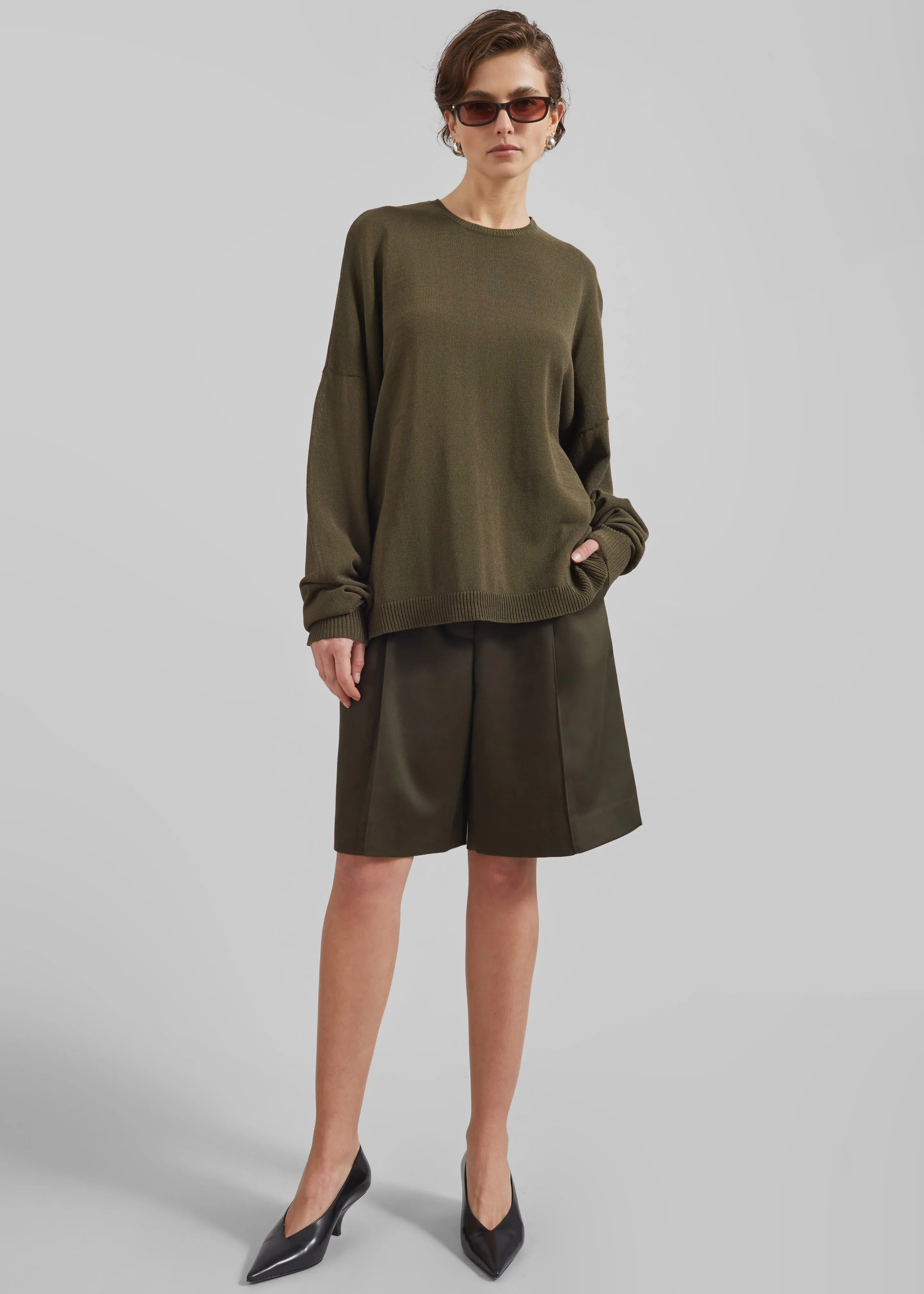 Marfa Pleated Bermuda Shorts - Khaki sold by Frankie Shop