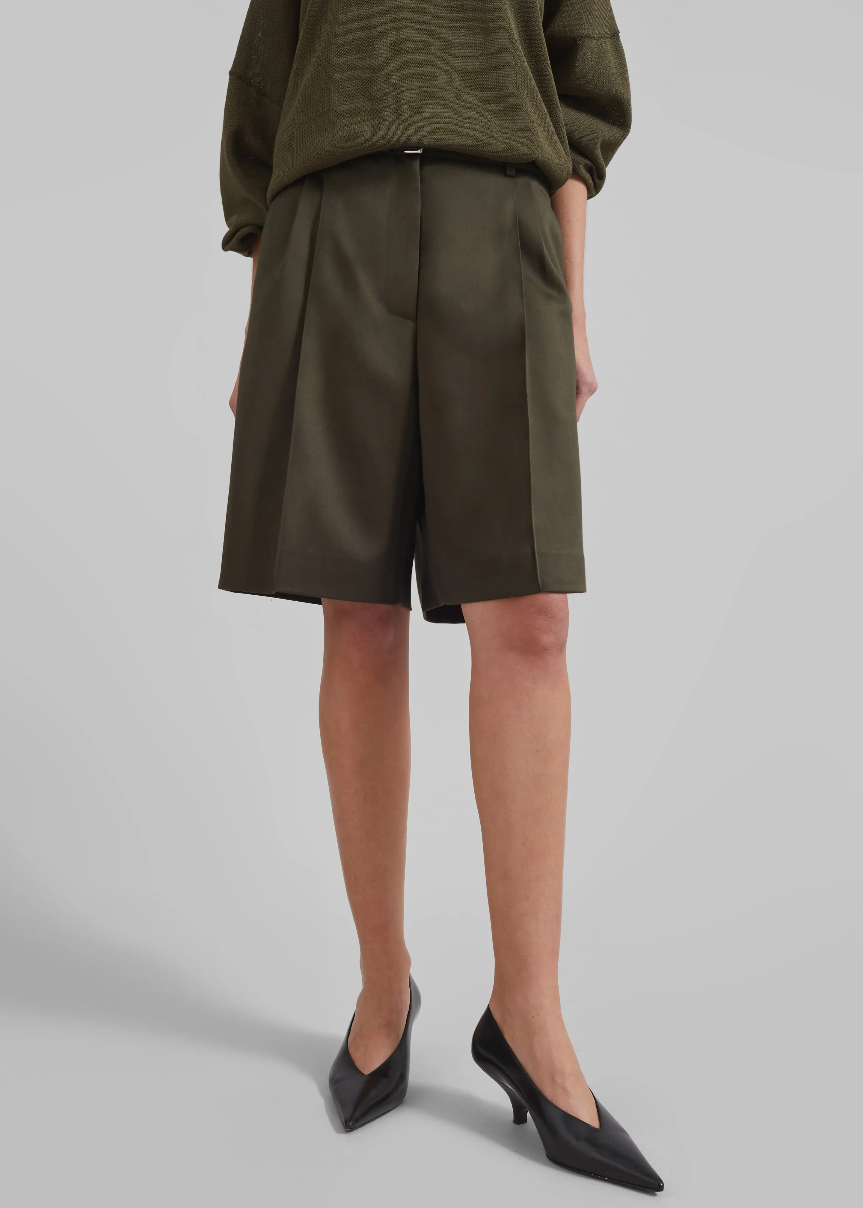 Marfa Pleated Bermuda Shorts - Khaki sold by Frankie Shop product image thumbnail 2