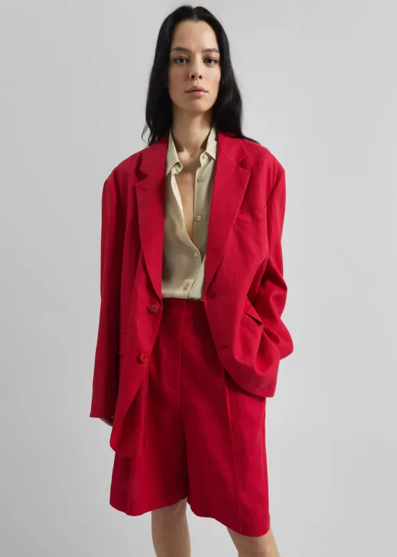 Marfa Pleated Linen Bermuda Shorts - Red sold by Frankie Shop