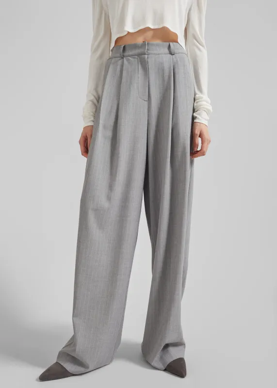 Livvy Pleated Trousers - Grey/White Pinstripe made by Frankie Shop
