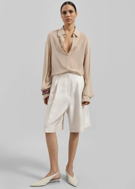 Marfa Pleated Silk Bermuda Shorts - Ivory sold by Frankie Shop