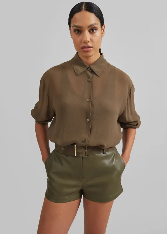 Belmont Faux Leather Hot Pants - Khaki sold by Frankie Shop