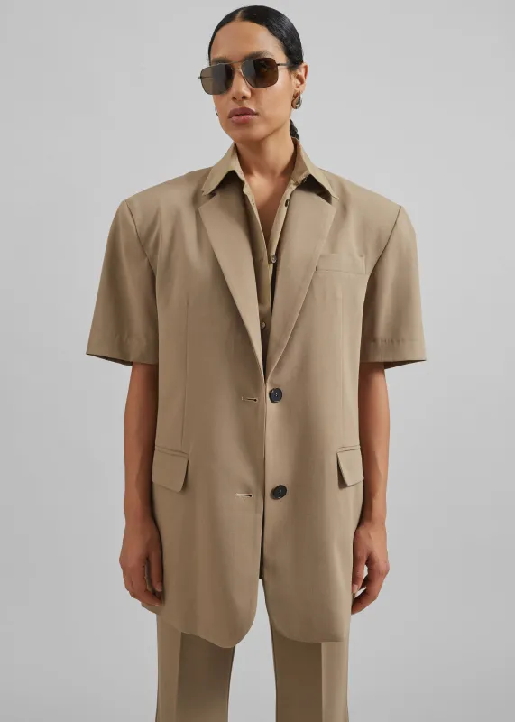 Maisie Short Sleeve Lyocell Blazer - Taupe made by Frankie Shop