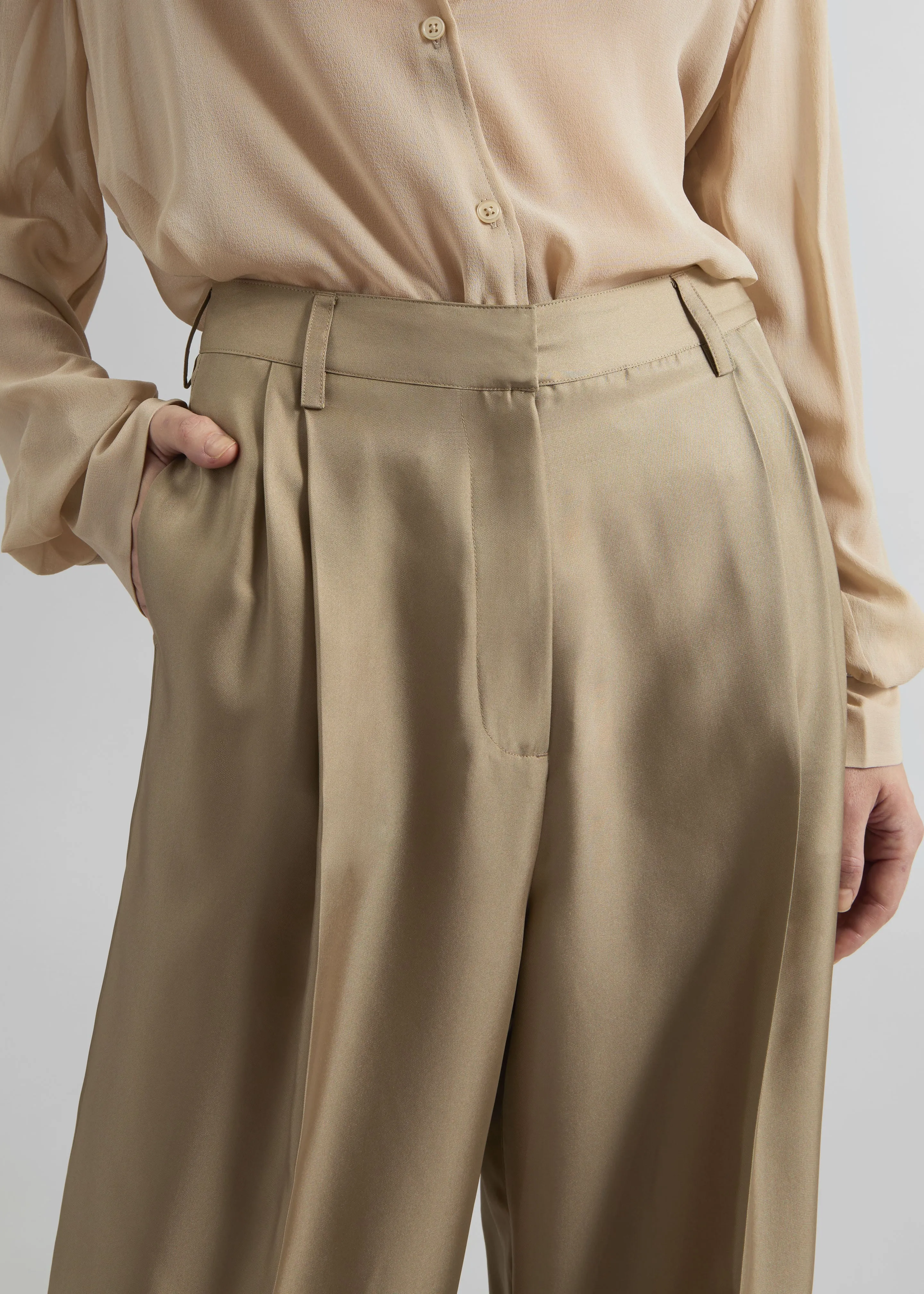 Marfa Pleated Silk Trousers - Beige sold by Frankie Shop product image thumbnail 3