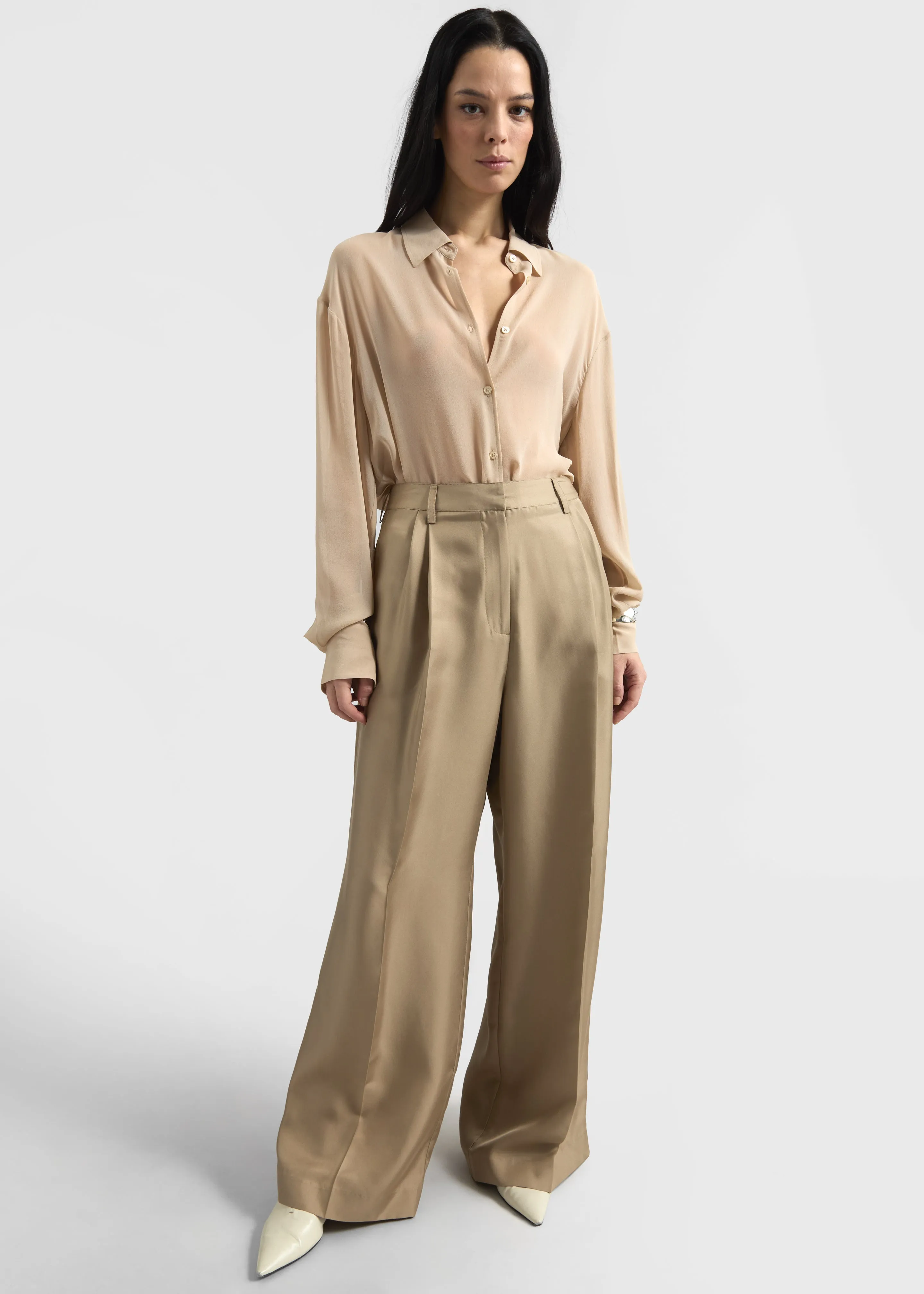 Marfa Pleated Silk Trousers - Beige sold by Frankie Shop product image thumbnail 4