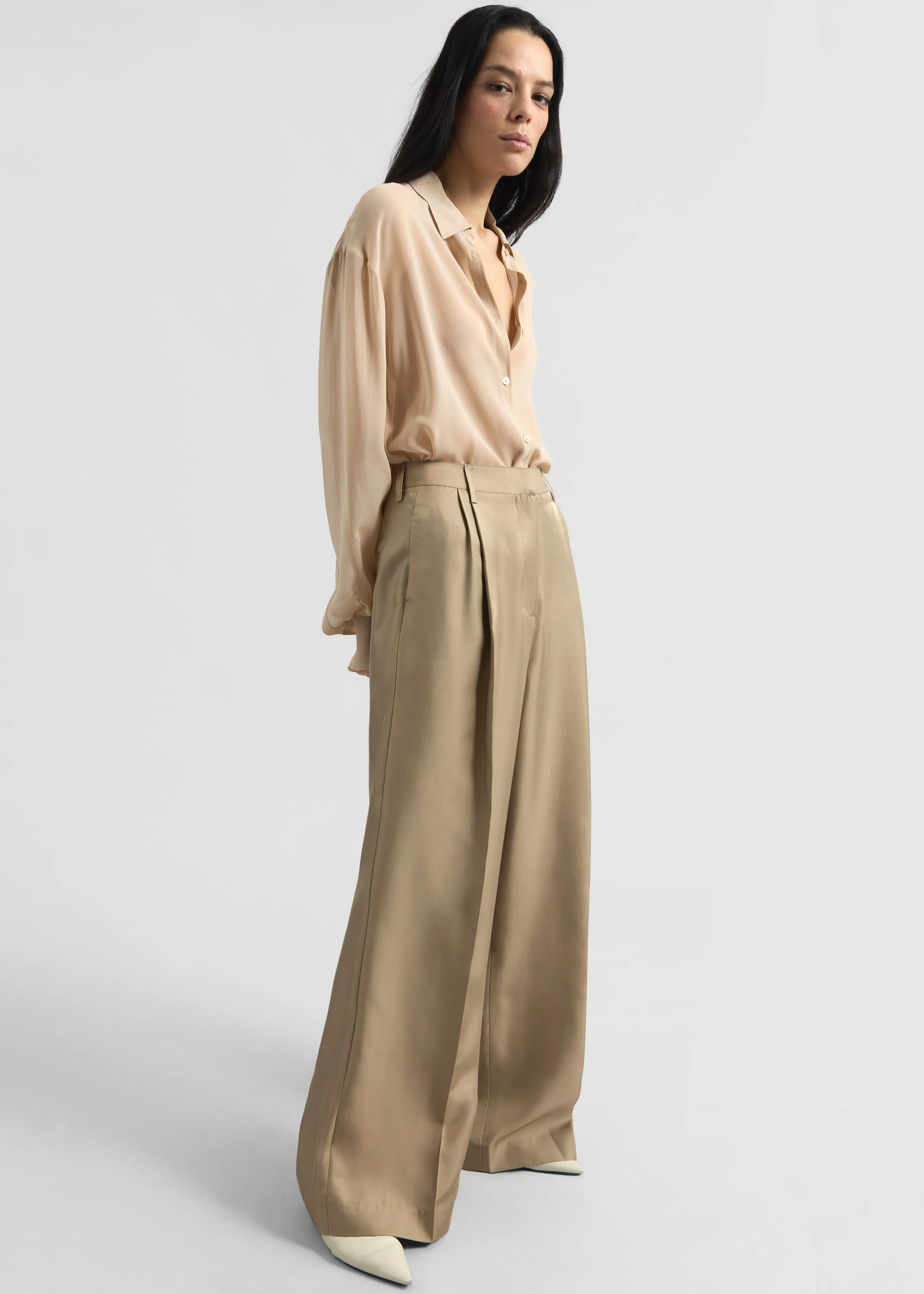 Marfa Pleated Silk Trousers - Beige sold by Frankie Shop product image thumbnail 5