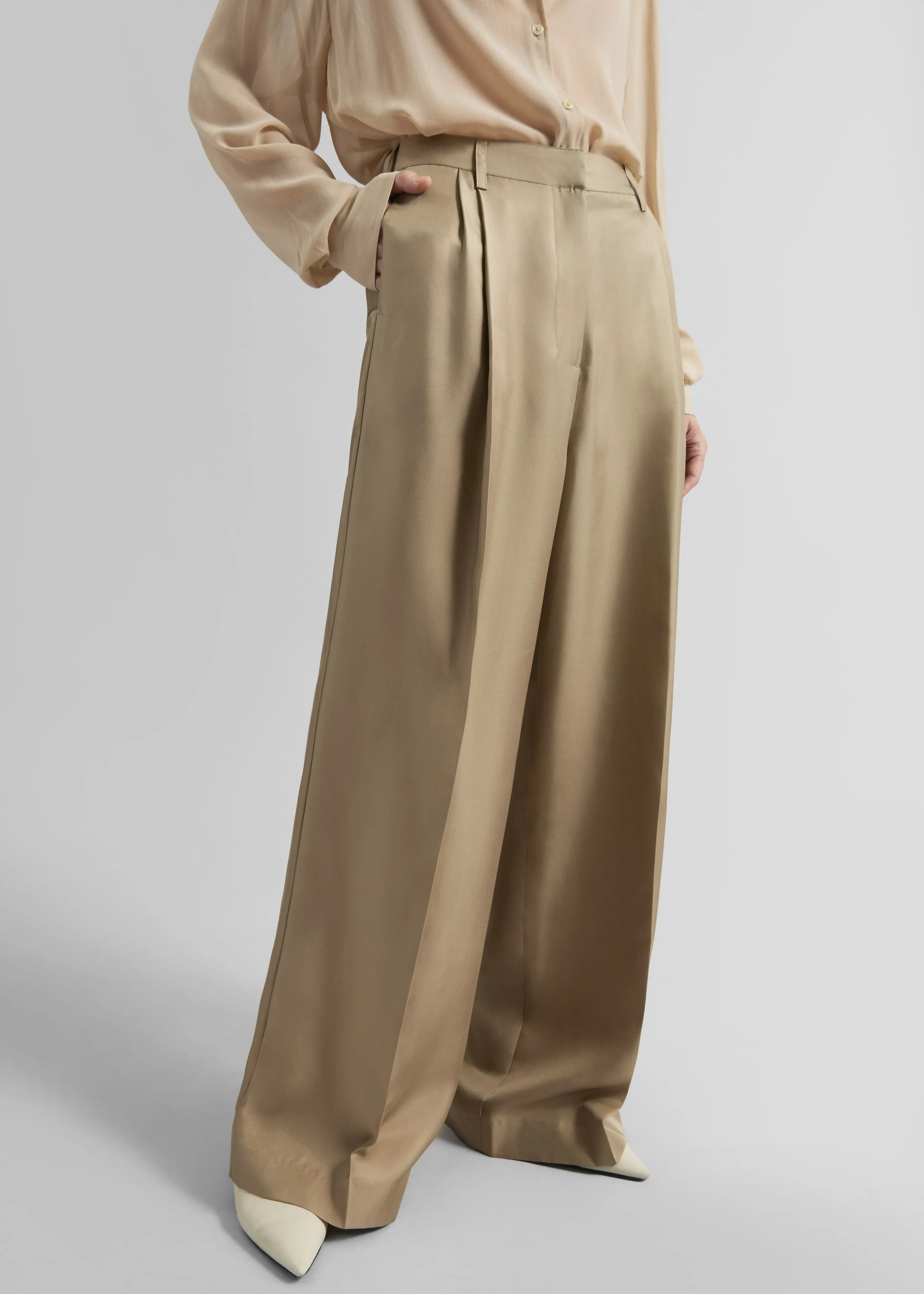 Marfa Pleated Silk Trousers - Beige sold by Frankie Shop product image thumbnail 2