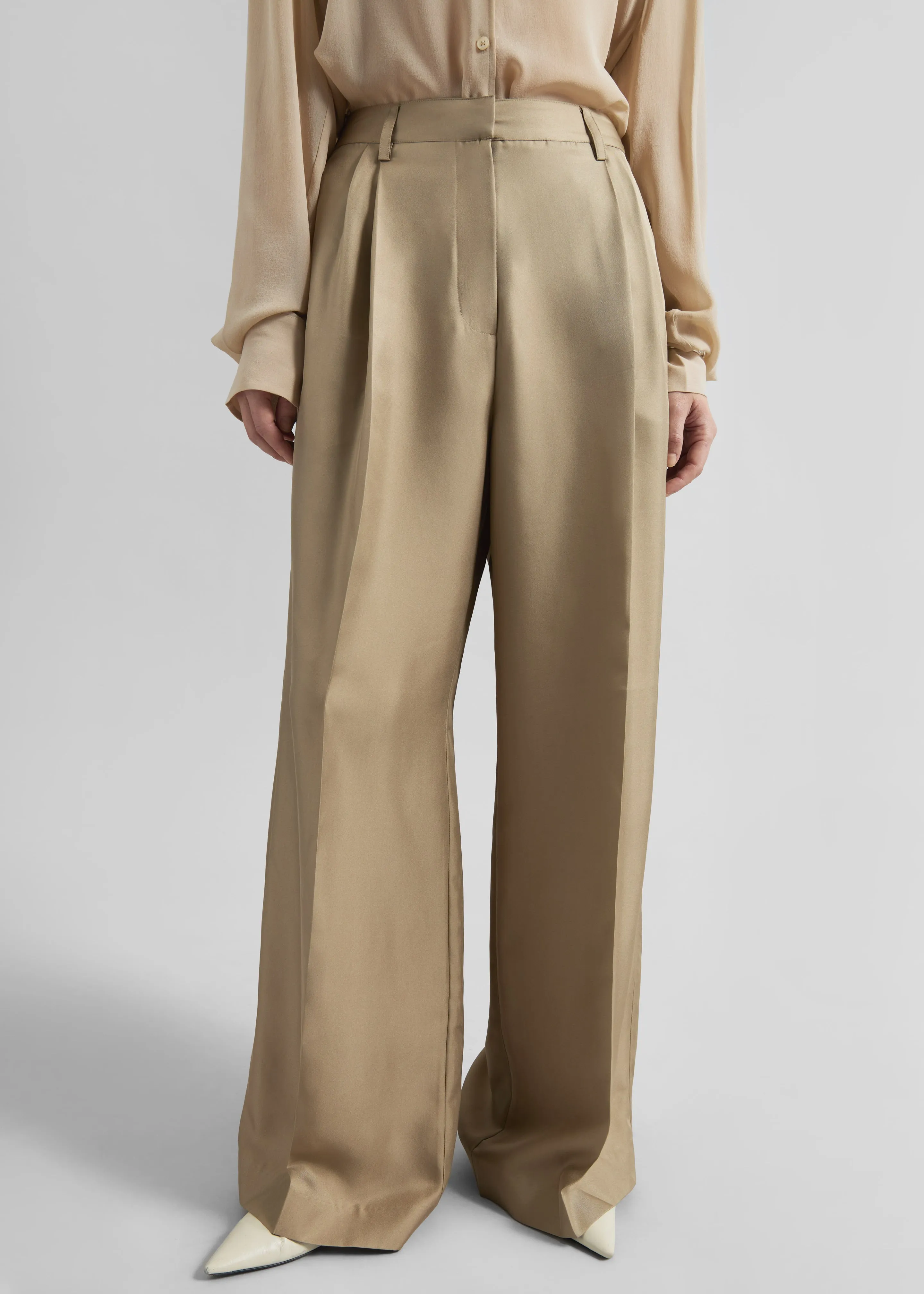 Marfa Pleated Silk Trousers - Beige sold by Frankie Shop