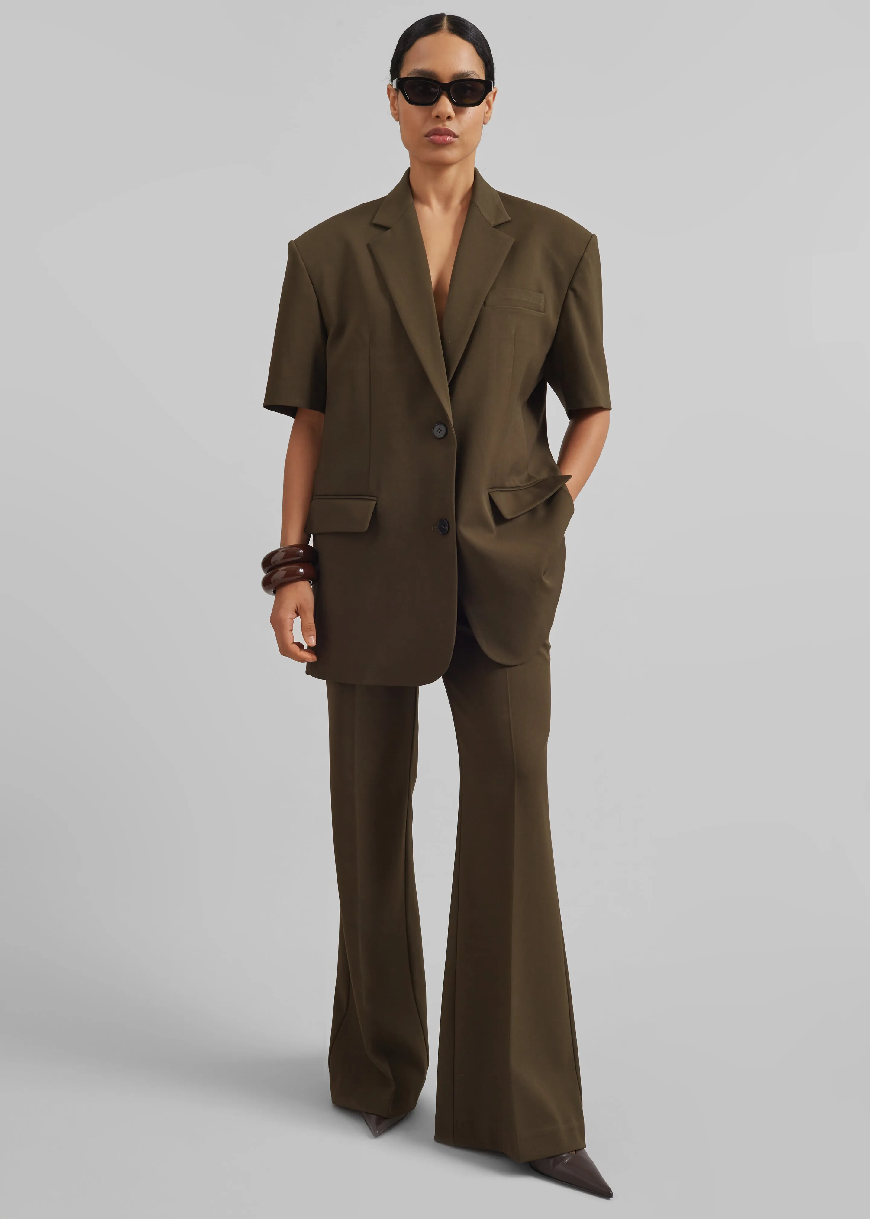 Maisie Short Sleeve Twill Blazer - Khaki sold by Frankie Shop product image thumbnail 2