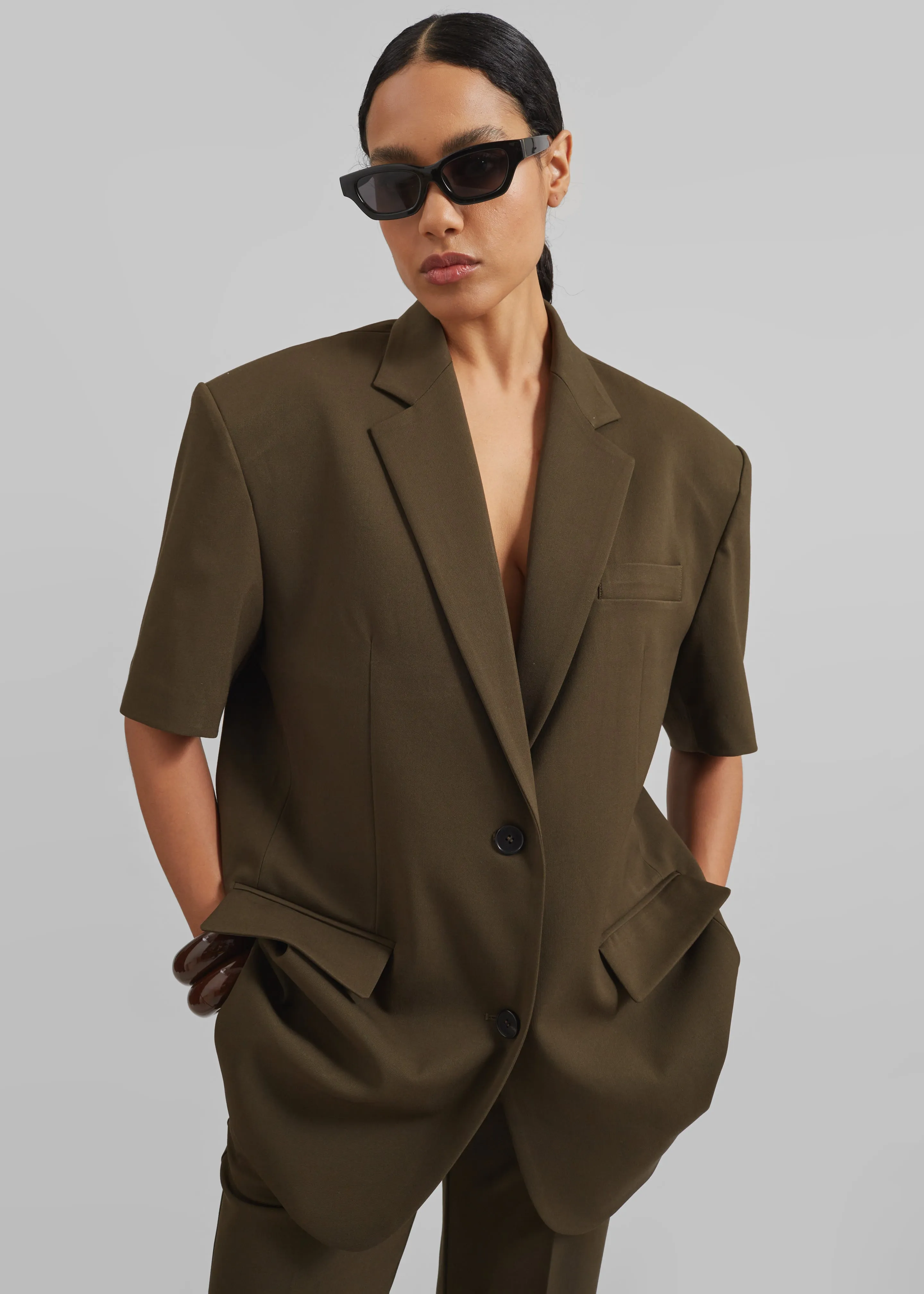 Maisie Short Sleeve Twill Blazer - Khaki sold by Frankie Shop product image thumbnail 5