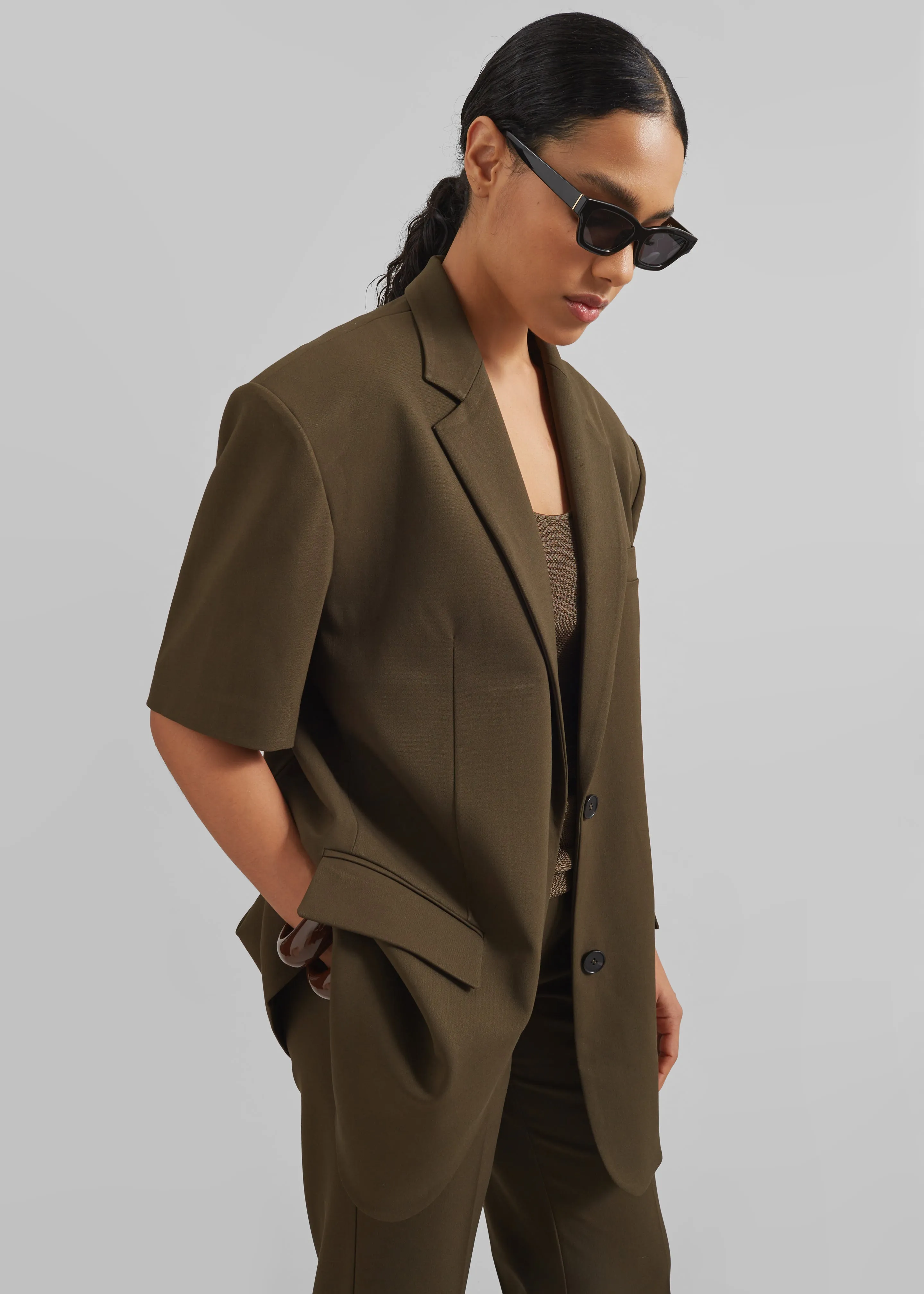Maisie Short Sleeve Twill Blazer - Khaki sold by Frankie Shop product image thumbnail 3