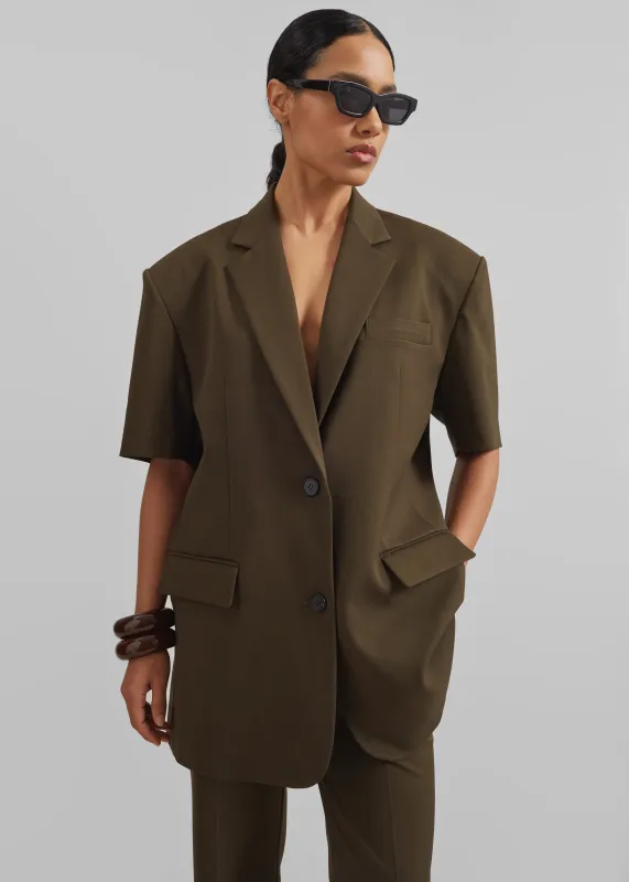 Maisie Short Sleeve Twill Blazer - Khaki made by Frankie Shop
