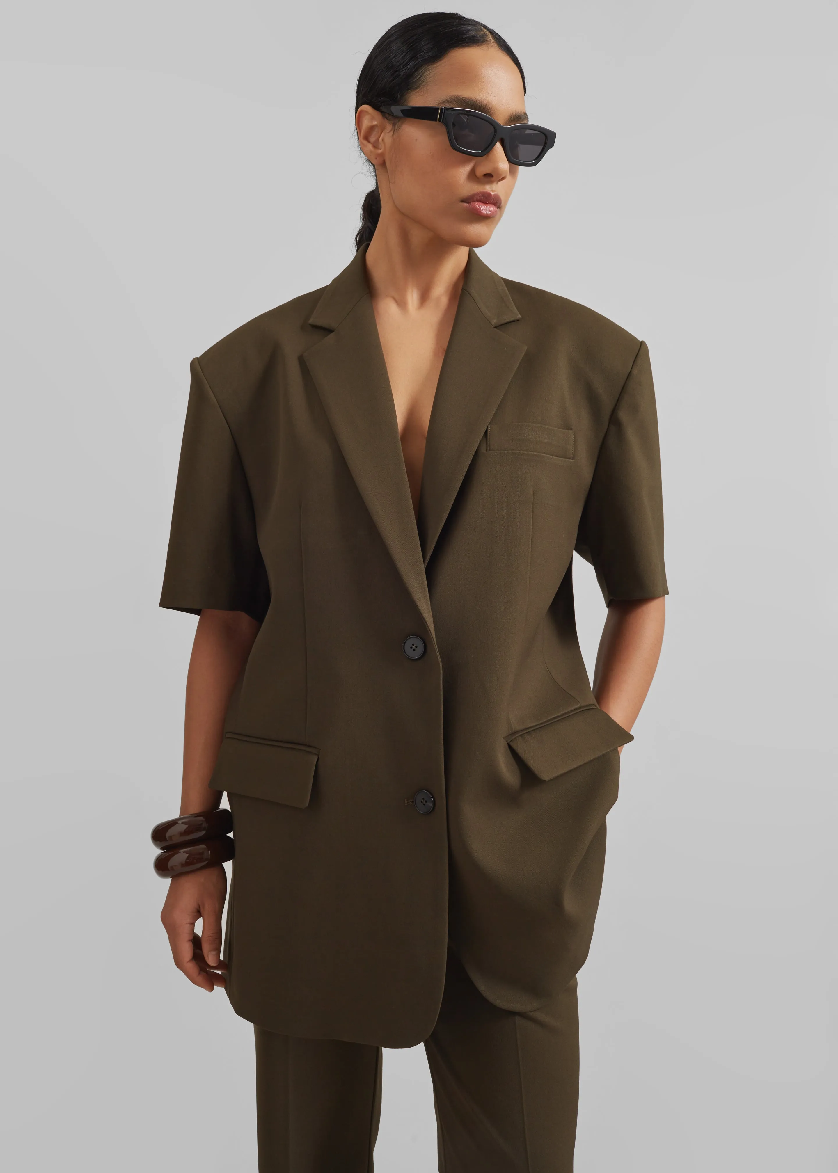 Maisie Short Sleeve Twill Blazer - Khaki sold by Frankie Shop