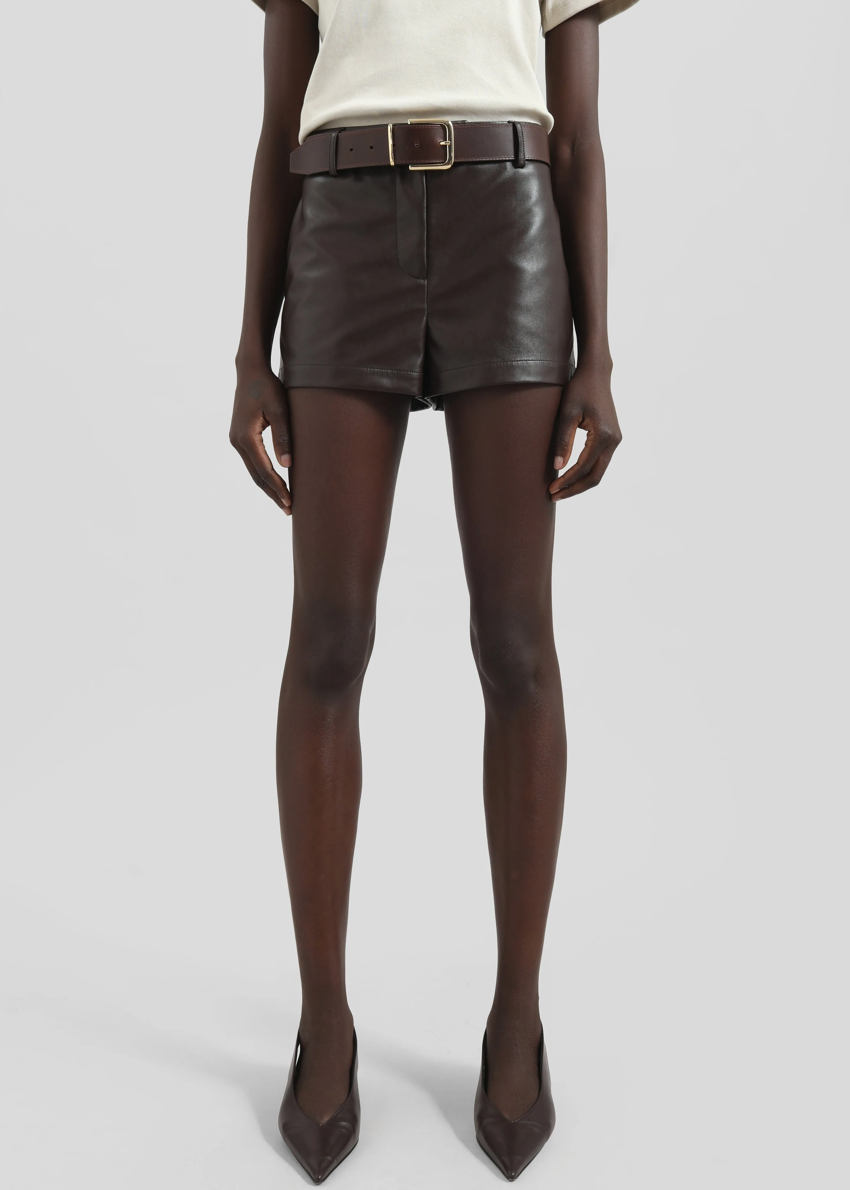Belmont Faux Leather Hot Pants - Brown sold by Frankie Shop product image thumbnail 3