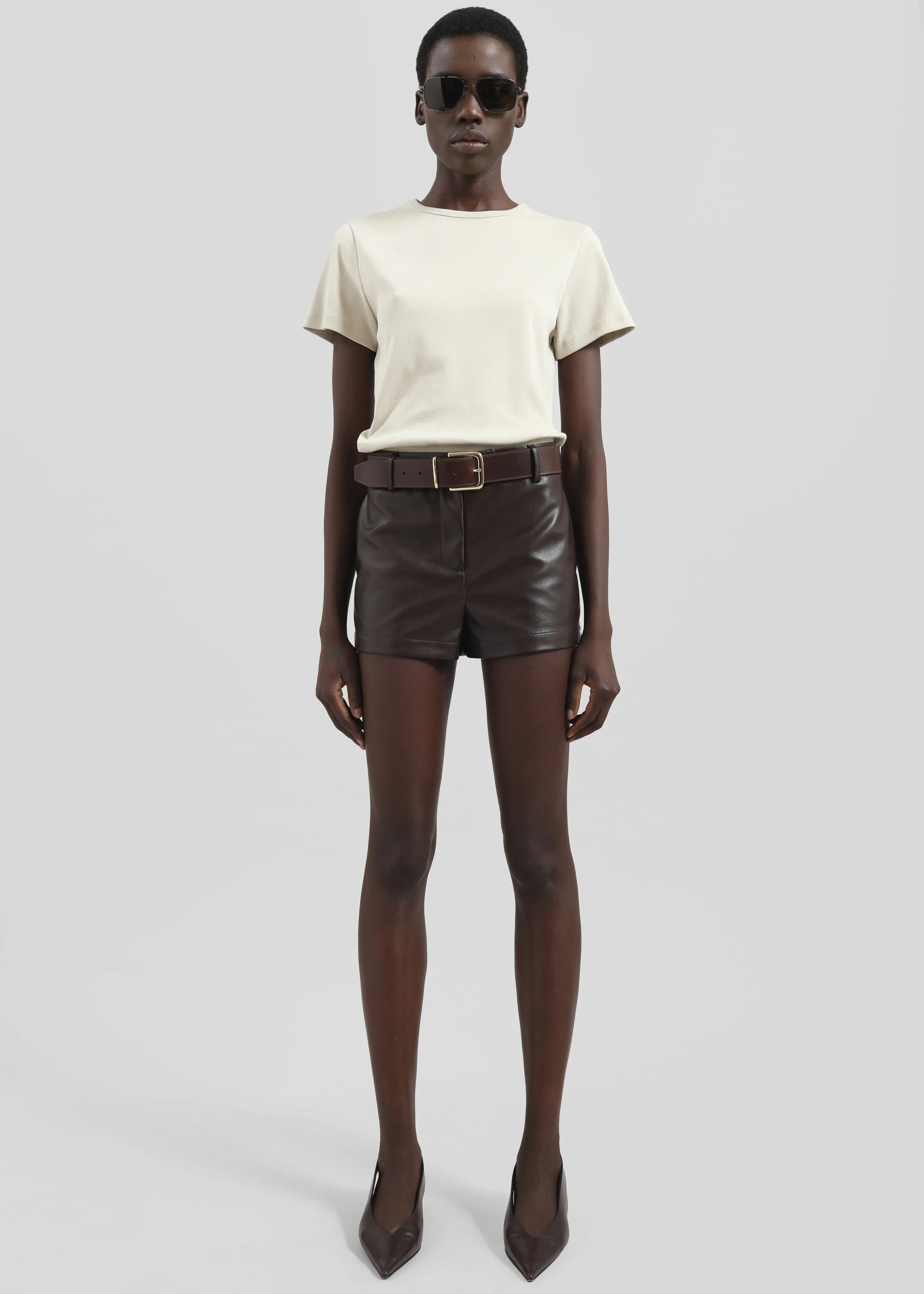Belmont Faux Leather Hot Pants - Brown sold by Frankie Shop